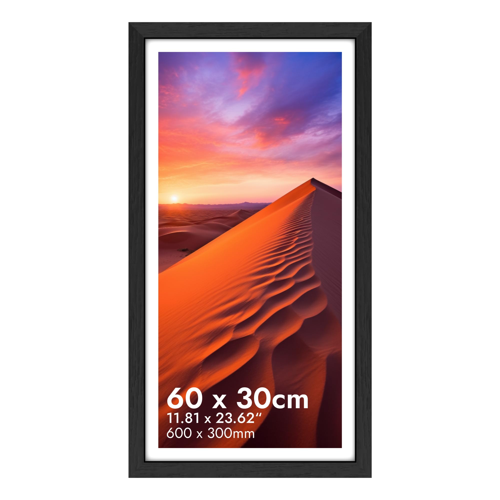 HNK Panaromic Picture Frames 30x60cm Engineered Wood and Plexiglass, Black Photo Frame 300×600mm Dual Orientation Landscape or Portrait, Picture Frame 60x30cm Wall Hanging Display Photos