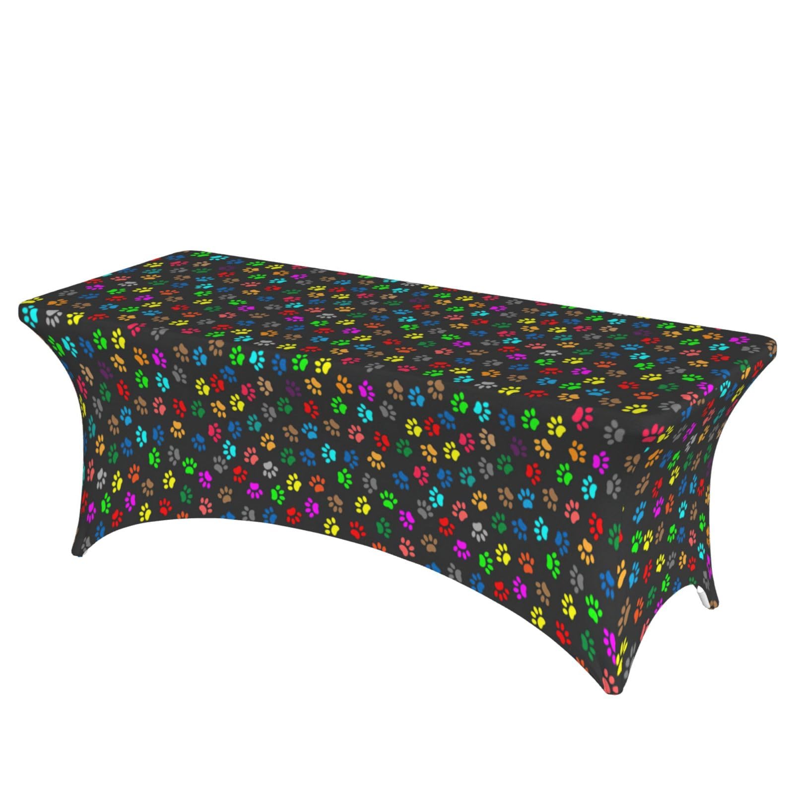 AYYQWE Colorful Dog Paw Print Black Print Elastic Rectangular Tablecloth For Banquet Outdoor Picnics Office Table Cover