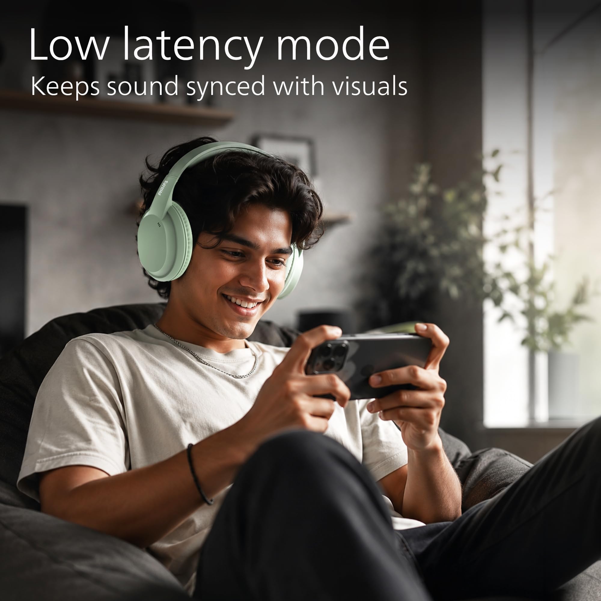 PHILIPS TAH4050 Wireless Bluetooth Headphones with Mic, 40mm Dynamic Drivers, Bluetooth 6.0, Up to 30H Playtime, Dual Device Pairing, USB-C Fast Charging, AUX Support, Over-Ear Headset, Green — Amazon image 4