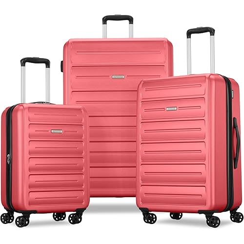 American Tourister Westridge Hardshell Luggage Set - 3 Piece Set - 20" Carry-On, 24” & 28” Checked Luggage Set with Spinner Wheels - Expandable Hard Suitcases for Travel - Hard ABS Shell - Coral