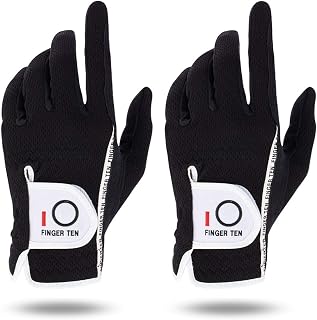 FINGER TEN Golf Gloves Men Left Hand Right Rain Grip Weathersof Value 2 Pack, Mens Golf Glove Wear Resistant Non Slip Flexible Durable