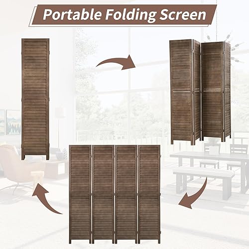 Miniatura 4 de BLKMTY Divisor de habitación, 4 paneles de pantalla plegable de madera, pantalla de privacidad de 5.6 pies de alto, pantalla de privacidad