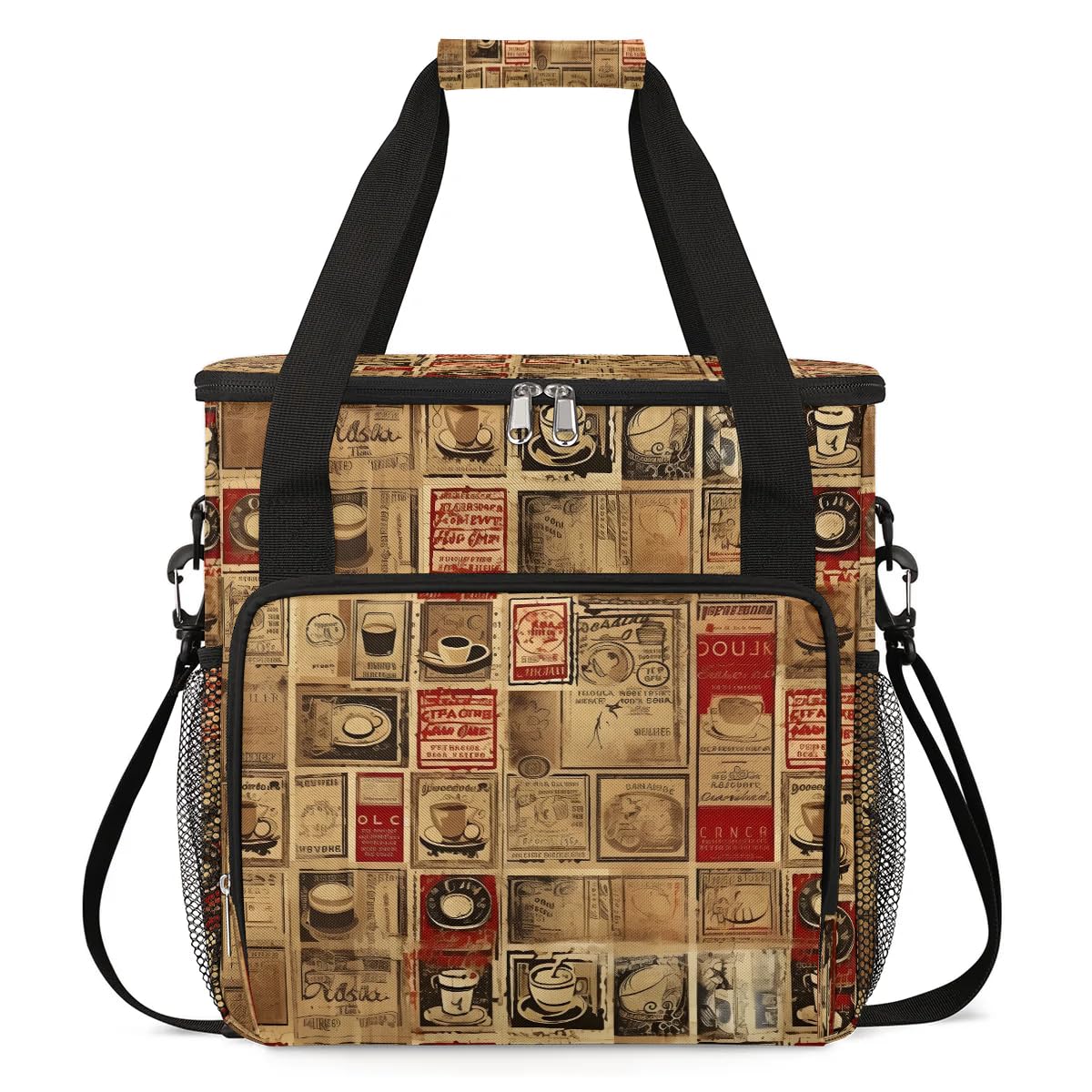 Gublec Vintage Coffee Theme Coffee Maker Carrying Bag Compatible with K-Mini or K-Mini Plus Portable Single Cup Coffee Maker Case with Pockets for K Cup Pods