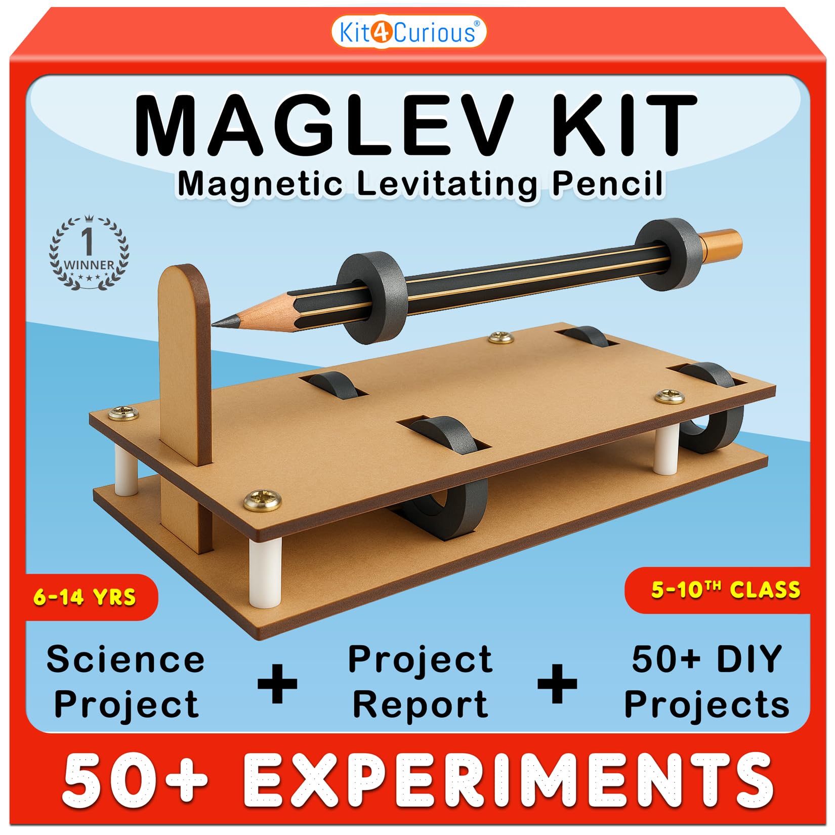 Kit4Curious Magnetic Levitating Pencil School Project Model + 50 DIY Science Physics Fun Experiments kit