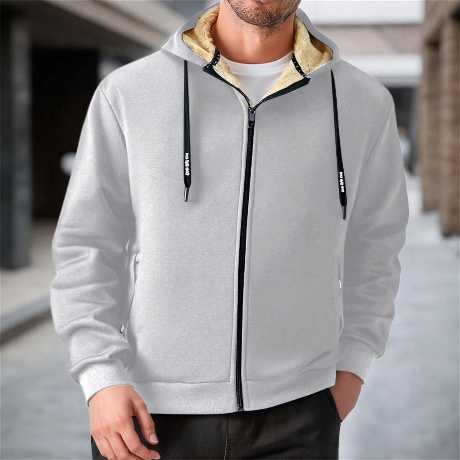 Polaire Homme Doublé Gilet D'extérieur Sweatshirt sans Capuche Fleece Jacket avec Poches Veste d'hiver Zippées Doublure De Randonnée