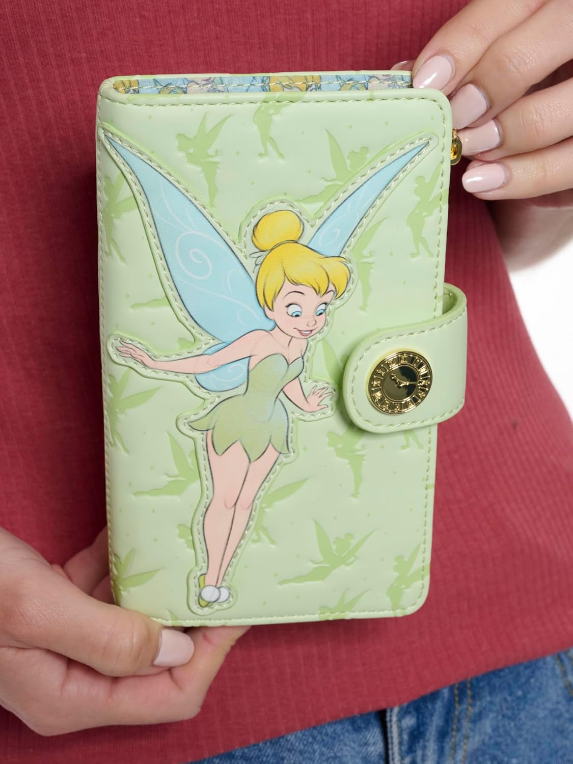 Loungefly Disney Tinker Bell Womens Wallet Snap Flap Clutch Bifold Green Fairy