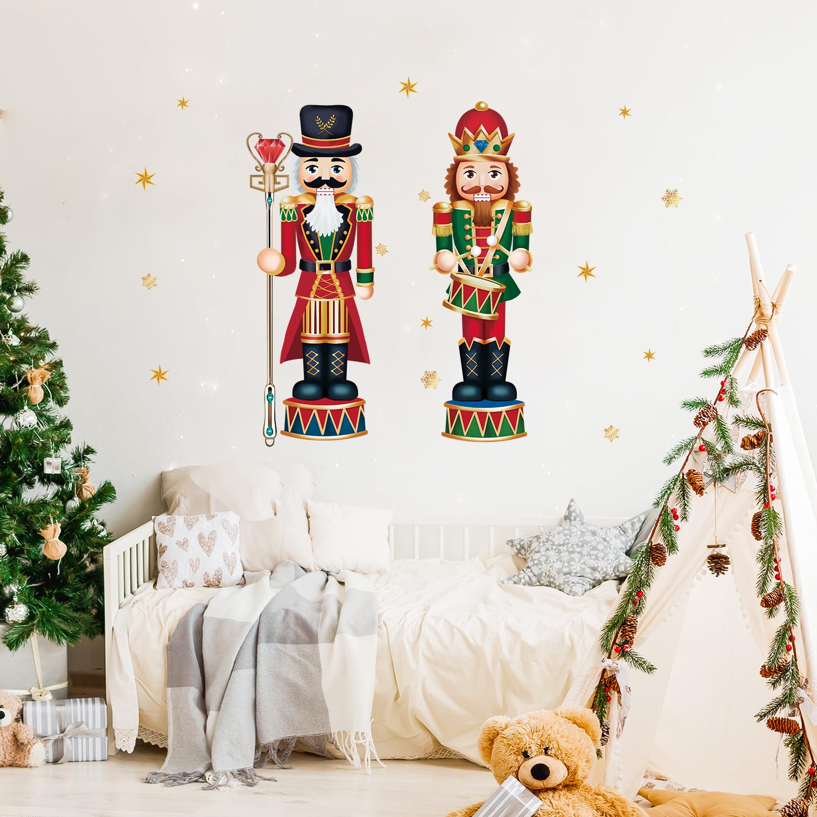 FUFUQUARE Christmas Nutcracker Wall Stickers Snowflakes Removable Wall Decals for Living Room Bedroom Home Shop Door Xmas Party Holiday Supplies - Image 3