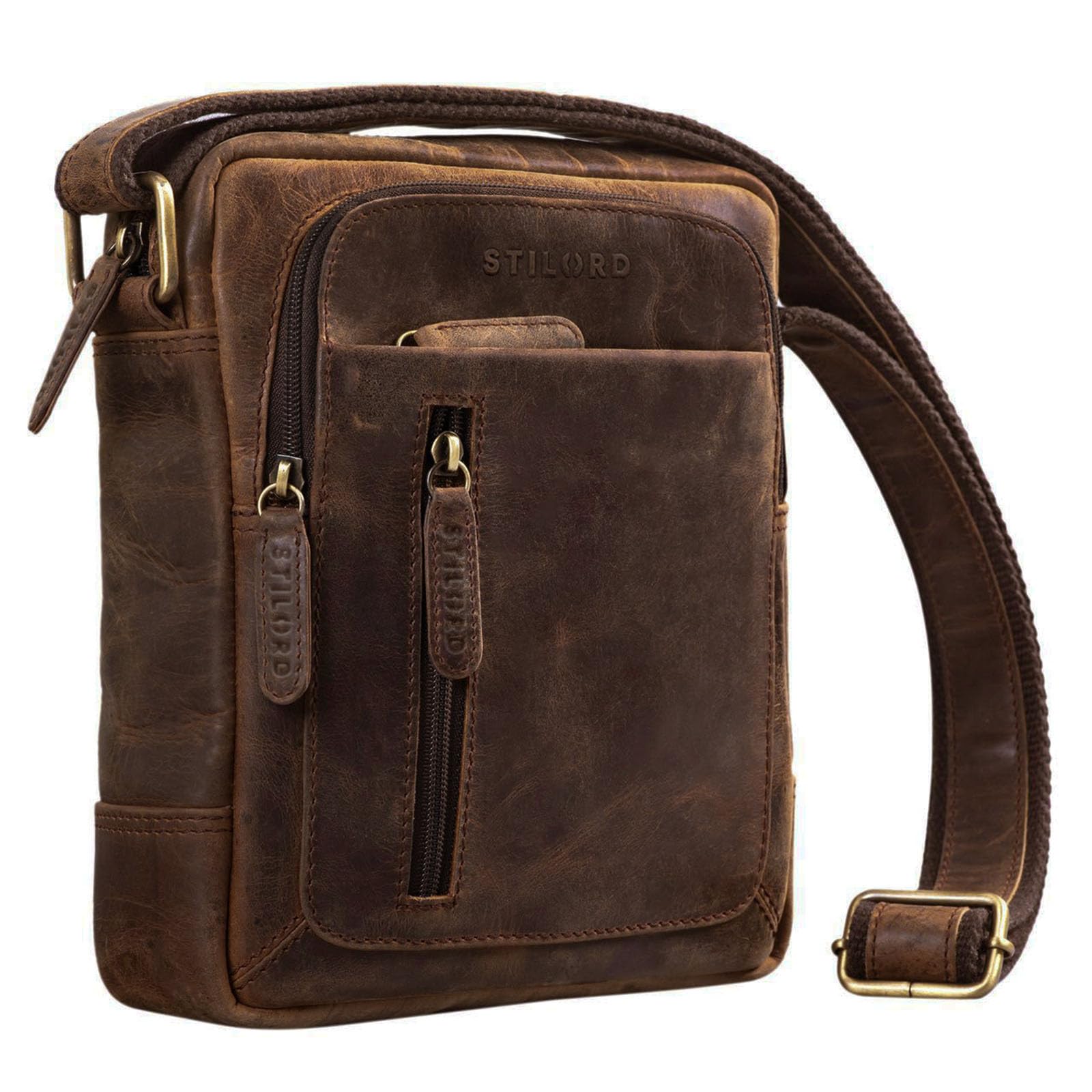 STILORD Jamie Petit Sacoche Homme Bandouliere Cuir Véritable, Compact pour Le Quotidien et Les Voyages - Sac en Cuir ou a Main pour Homme - Sac à Bandoulière pour Hommes Couleur:girona - Marron