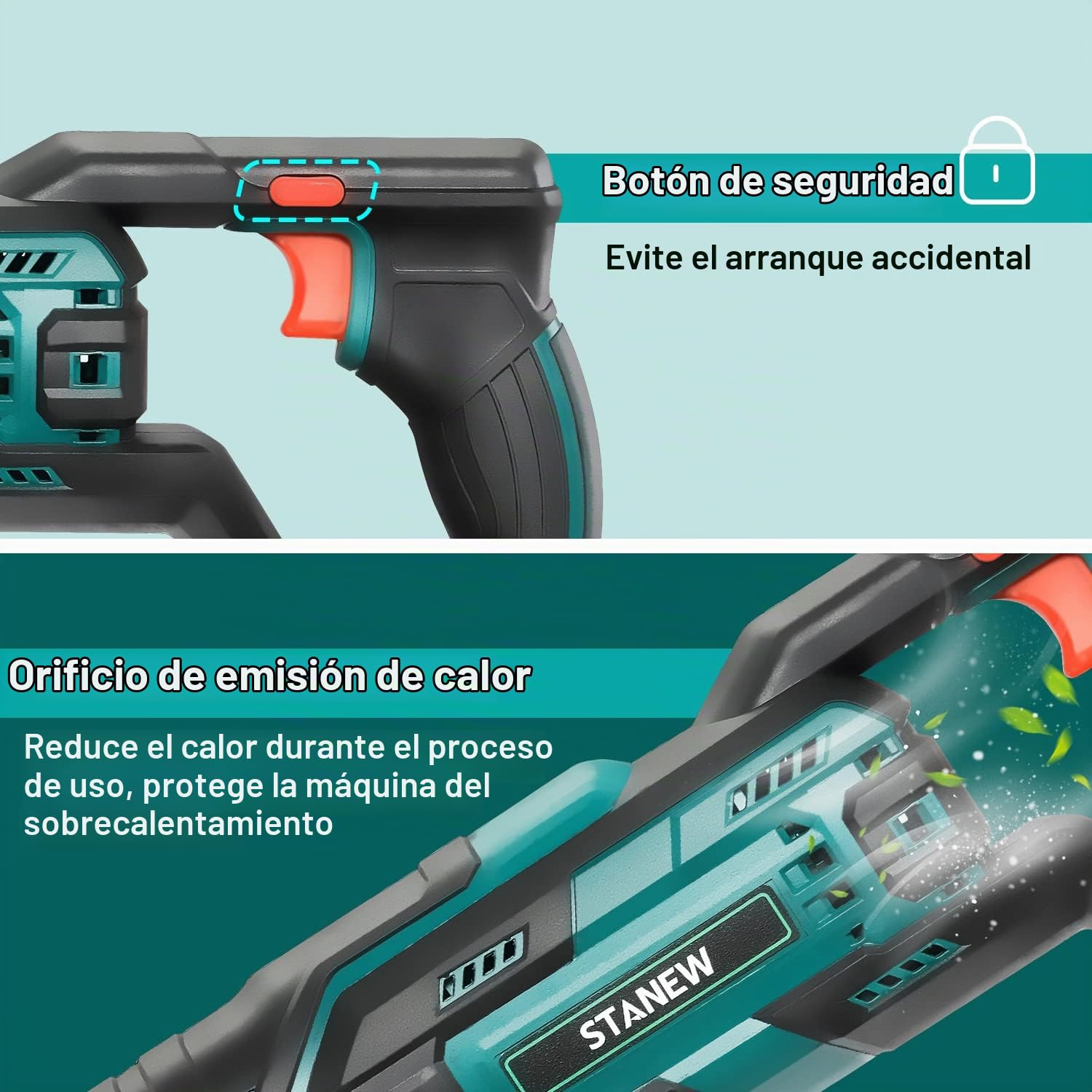 Sierra de Sable Inalámbrica, STANEW 0-3000 RPM Sierra Sable, 2 Baterías 2.0Ah de Iones de litio y Cargador,con 5 Cuchillas, Corta Madera, Metal, Plástic, Ramas