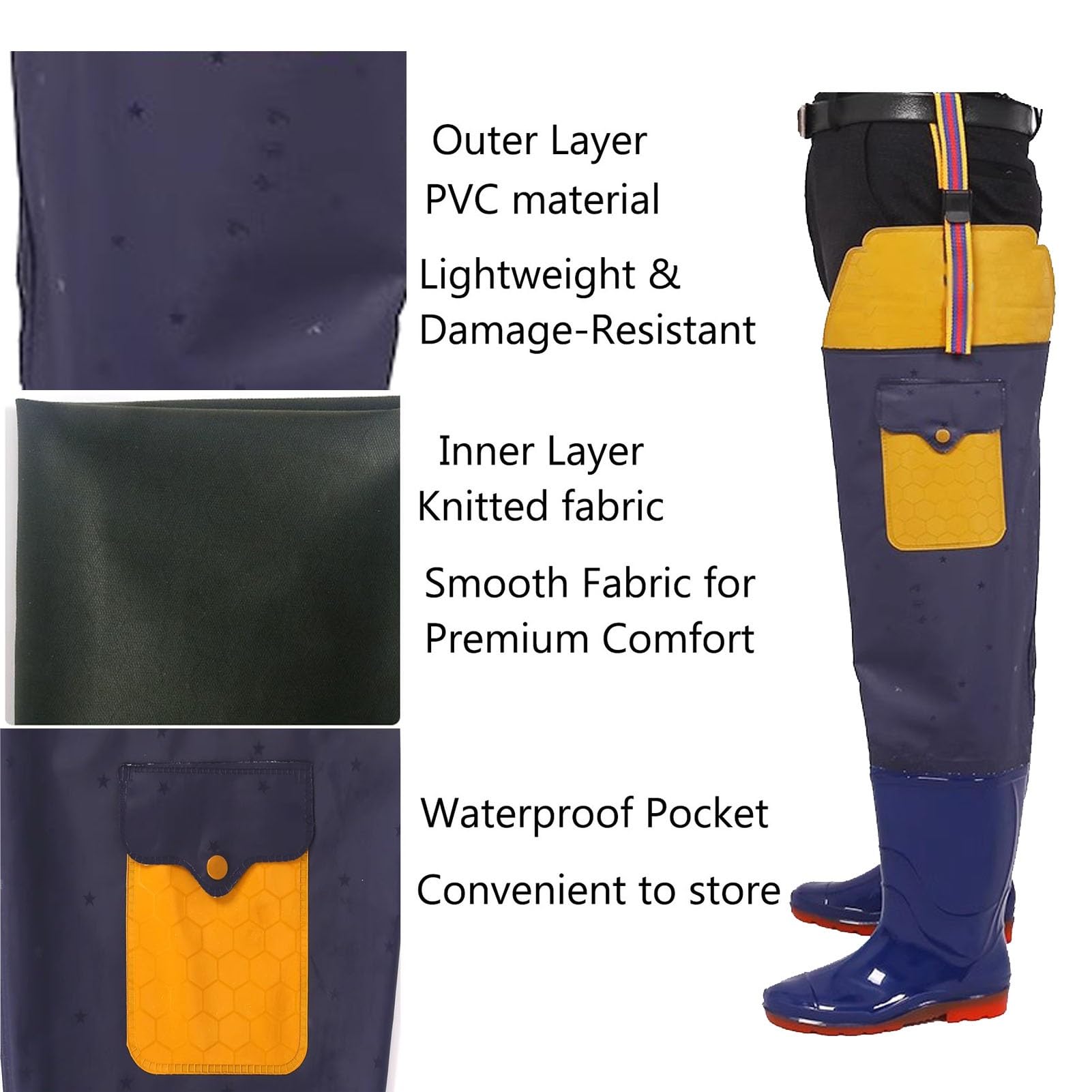 Waders Pesca Stivali da Pesca in PVC Impermeabili con Tasca per Uomo E Donna, Suola Spessa in Tendine di Manzo, Stivali Leggeri per Pesca E Caccia