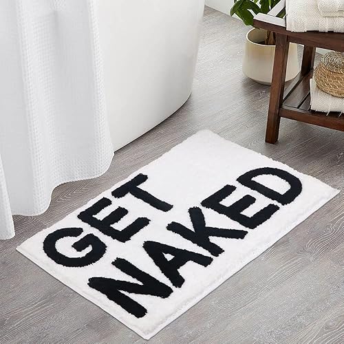 Get Naked - Alfombra de baño antideslizante, absorbente, divertida decoración de baño, alfombras de baño blancas para bañera y ducha, lavable a