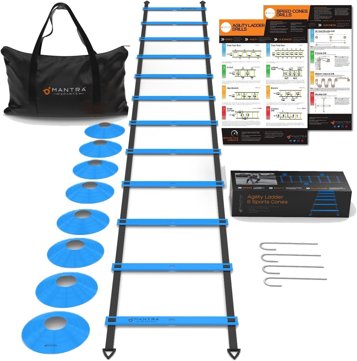 MANTRA SPORTS Agility Ladder Set, 12-Rung Speed Ladder + Training Cones, Soccer Training Equipment, Footwork Drills Kit, Speed & Agility Equipment, Football Practice Equipment, Basketball Gear