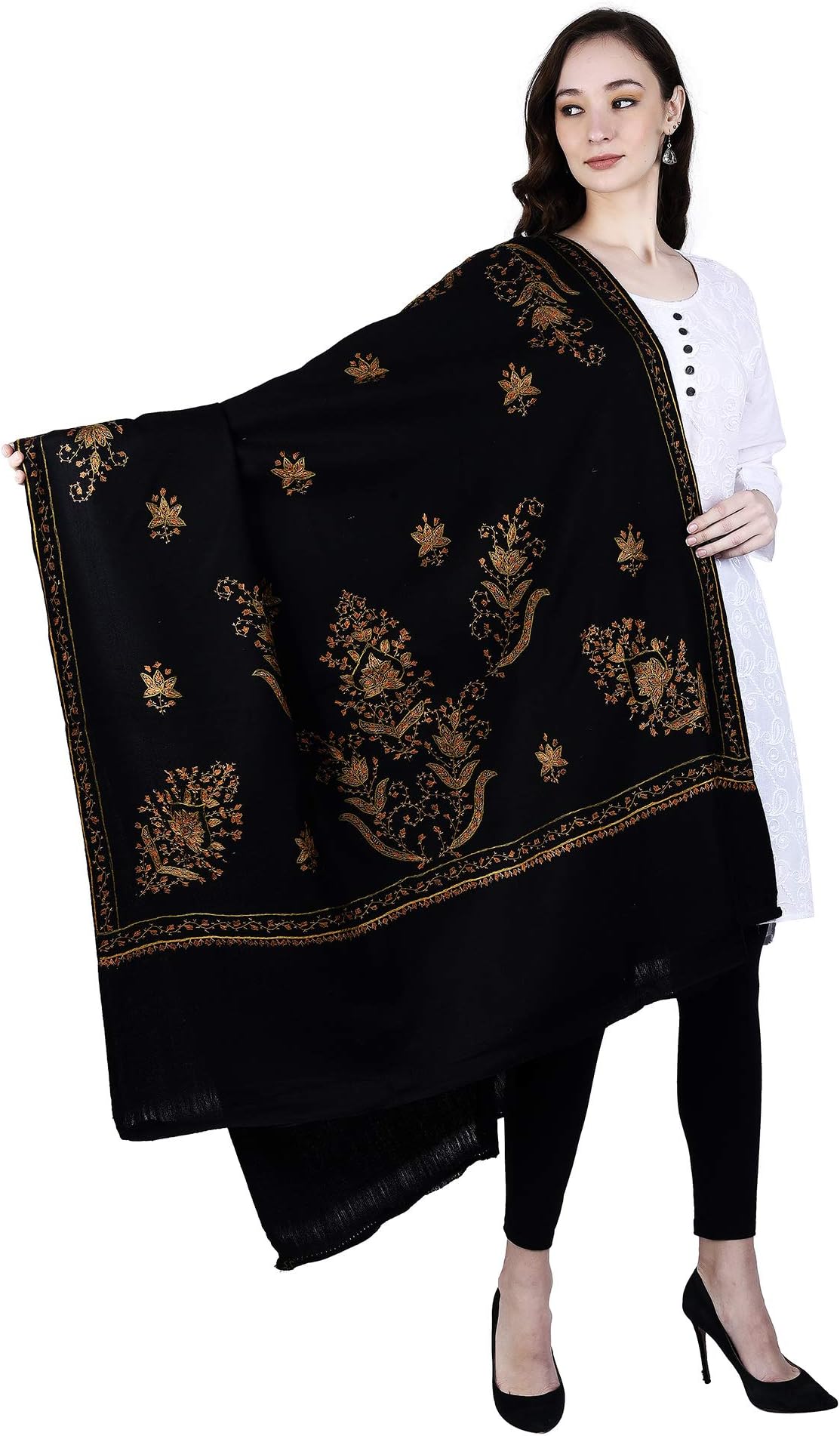 SWI WITH LABEL Women's Kashmiri Hand Embroidered Pure Wool Shawl