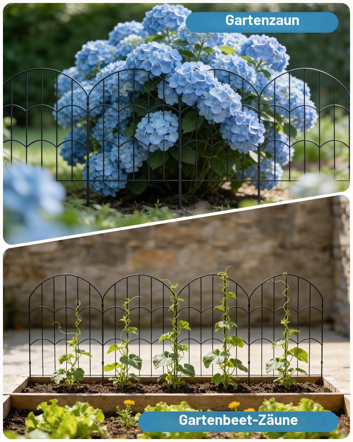 ARIFARO Metall Gartenzaun, 25 Paneele, 61 cm H x 33 cm B | Gesamtlänge 8,25 m, Rostbeständig, Dekorative Grenze für Outdoor Garten & Yard, Kleine Tierbarriere, Schwarz