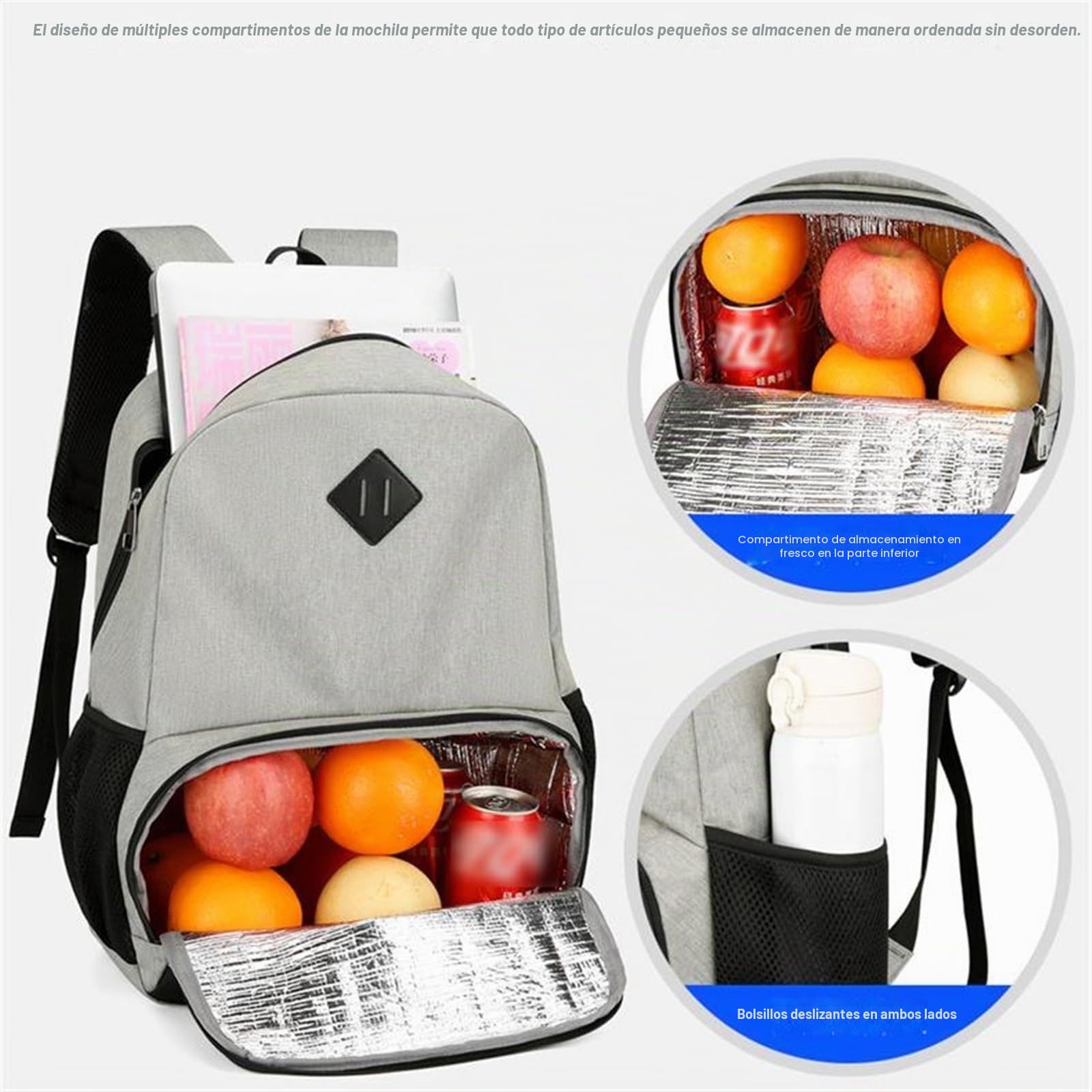 Bolsa de Almuerzo Mochila de Preparación de Comidas para Hombres y Mujeres, con Refrigerador, Puerto USB y Bolsa Térmica