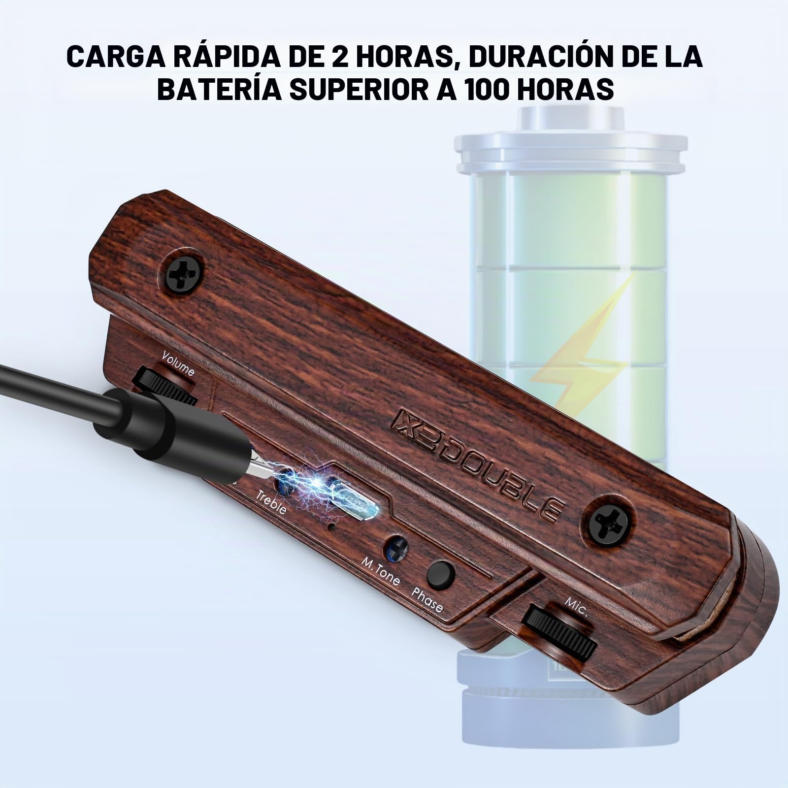 Pastilla de guitarra acústica recargable con fonocaptor activo de hueco de resonancia, pastilla ajustable para guitarra con bobina magnética, control de volumen incorporado, micrófono acústico para