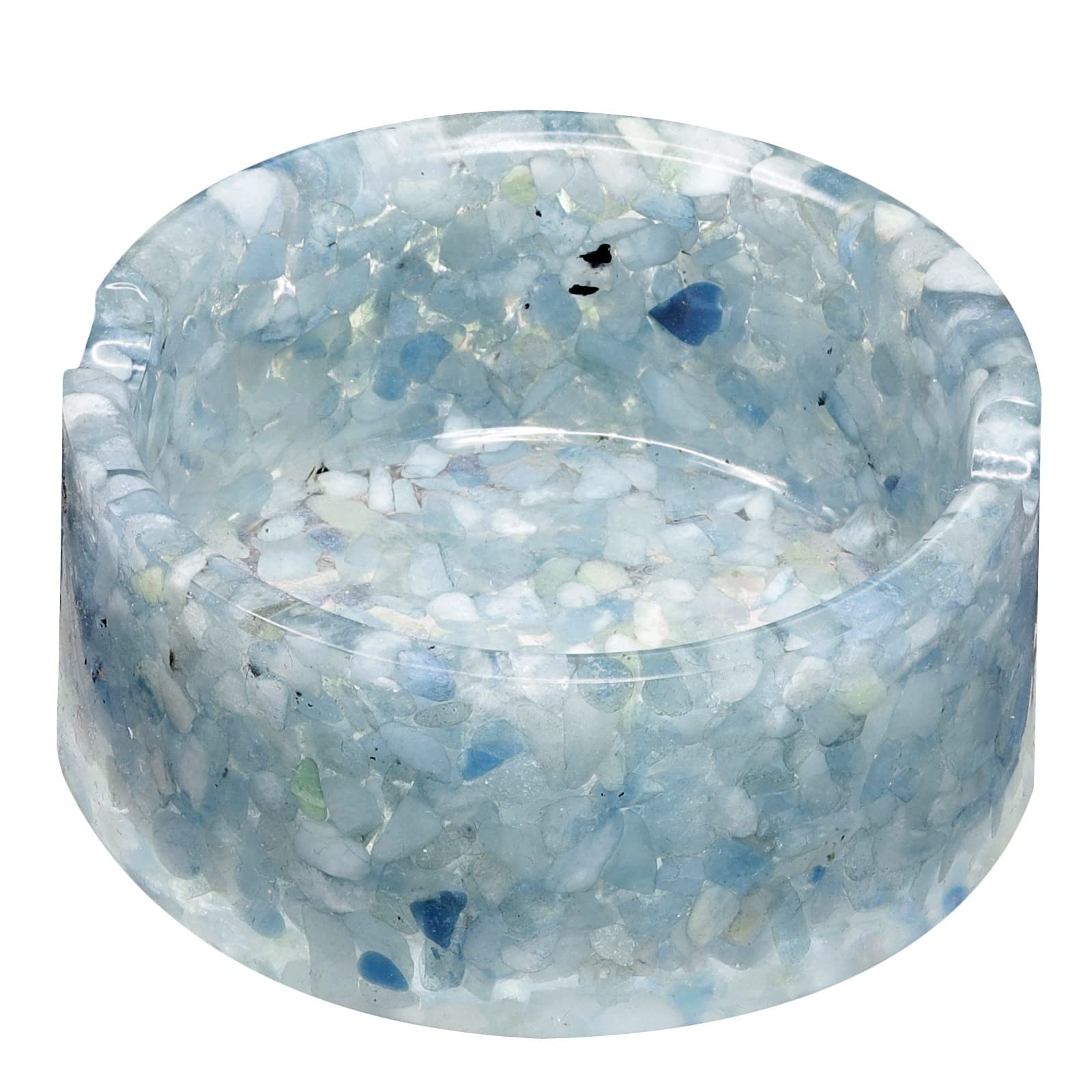 SUNYIK Orgone Crystal Healing Stone Bowl, Polished Stone Jewelry Decorative Tray Plate Key Bowl Collectible Trinket Ring Coin Key Dish for Home Office Tabletop Decoration, Round-Aquamarine
