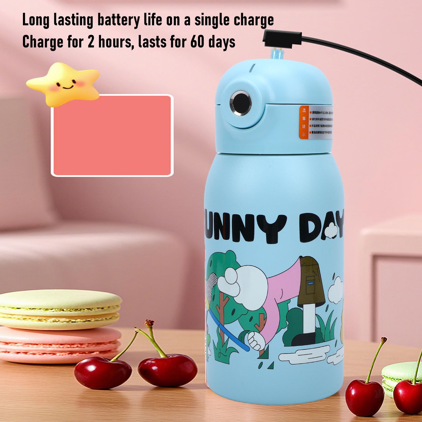 Cryfokt Fingerprint Unlock 500ml Insulated Water Bottle for Kids | Matériau en acier inoxydable, design de dessin animé, isolation de 12 heures, facile à nettoyer
