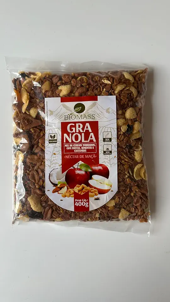 Granola Néctar de Maçã Biomass, Mix de Cereais com Frutas e Castanhas, Vegano, 400g