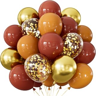 Fall Balloons, 50Pcs 12 In Thanksgiving Balloons in Coco Brown Gold Confetti, Autumn Latex Balloons for Family Dinner, Harvest Festival, Fall Party & Thanksgiving Decorations
