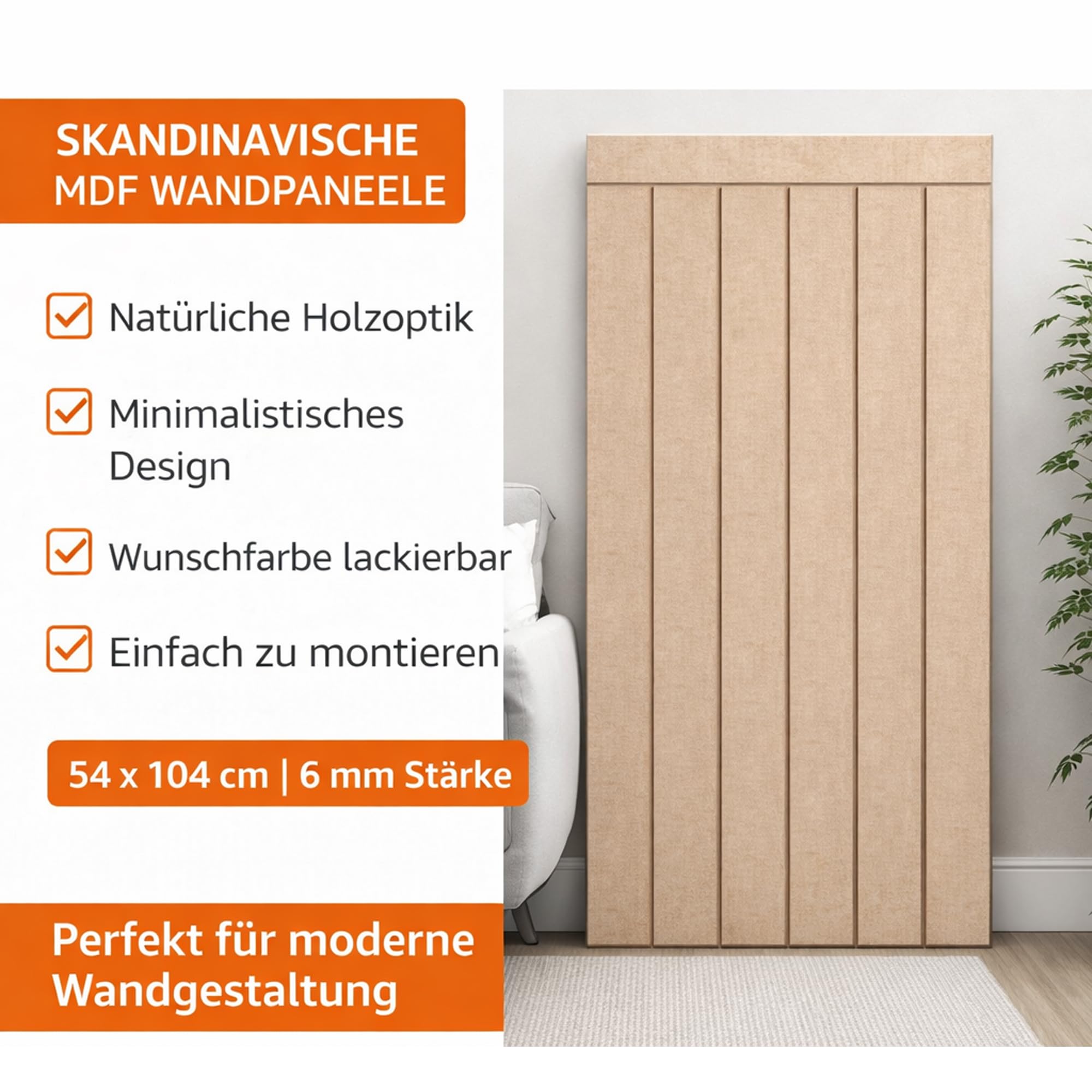 deconil MDF Wandpaneel 54x104 cm MDF Holzoptik – Skandinavische Wandverkleidung Minimalistisch für Wohnzimmer, Schlafzimmer, TV-Wand & Büro Innenbereich (8)