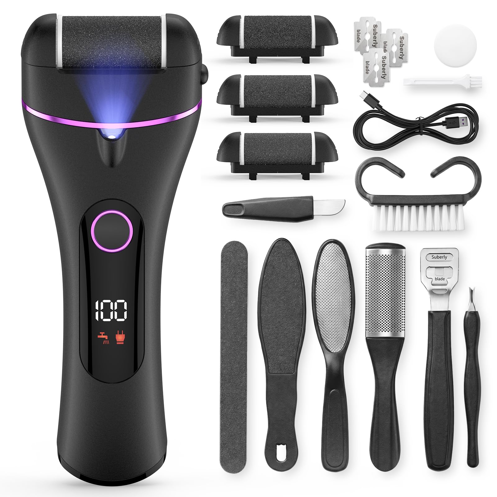 Electric Foot Callus Remover Rechargeable Portable Electronic Foot File Pedicure Kits Professional Pedicure Tools for Dead Skin 01 Black