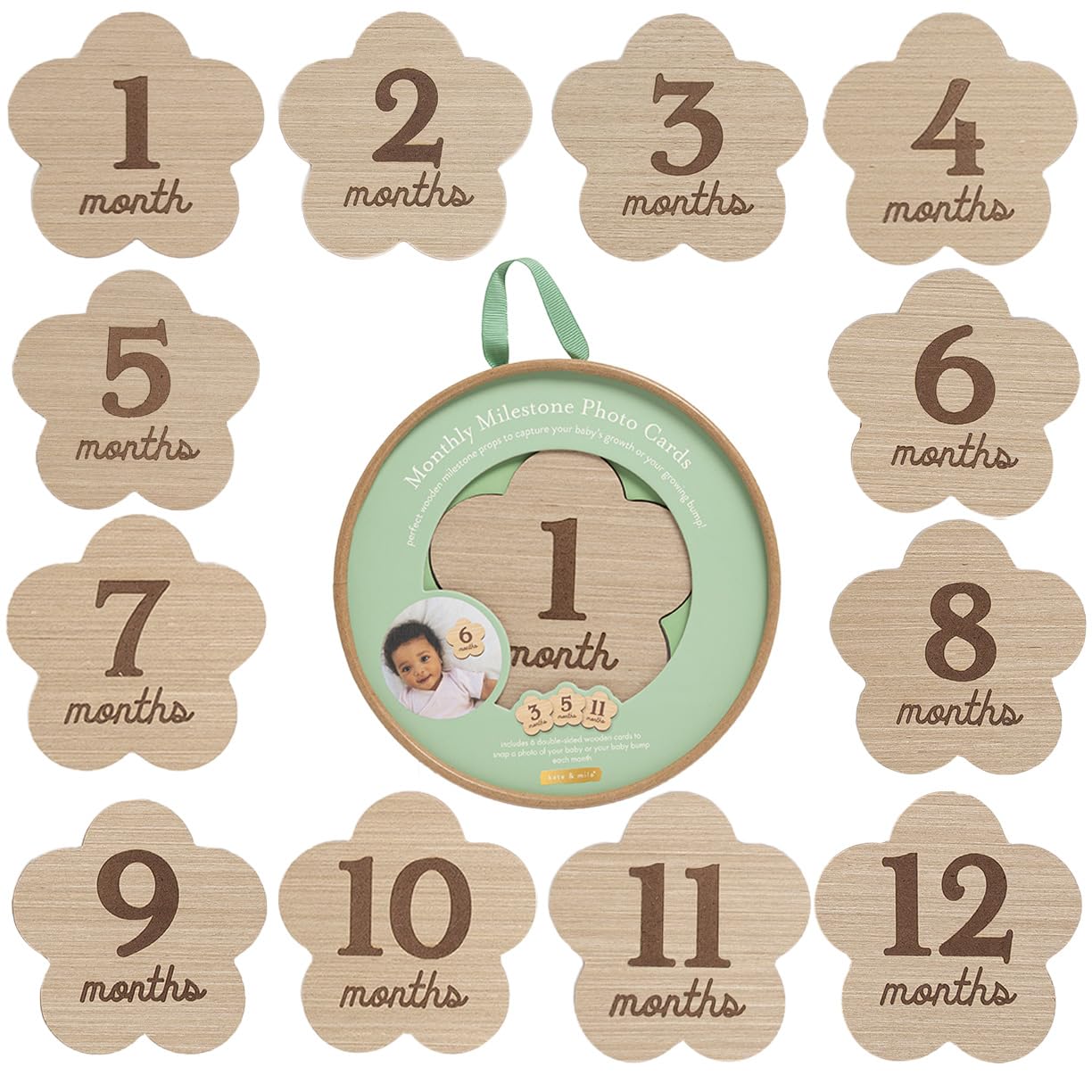 Kate &amp; Milo Wooden Flower Baby Monthly Milestone Discs