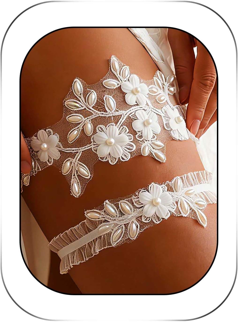 Woeoe Flower Wedding Garters Set for Bride, Lace Floral Leg Garter Belt for Women