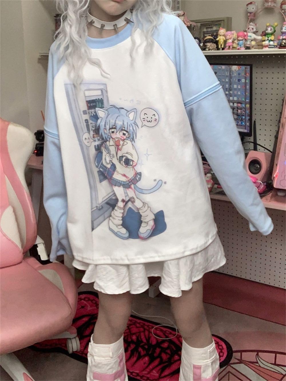 Y2k Aesthetic Detachable Sleeve T-Shirt Women Kawaii Cat Girl Anime Print Cute Sweatshirts Fairycore Streetwear - Image 7