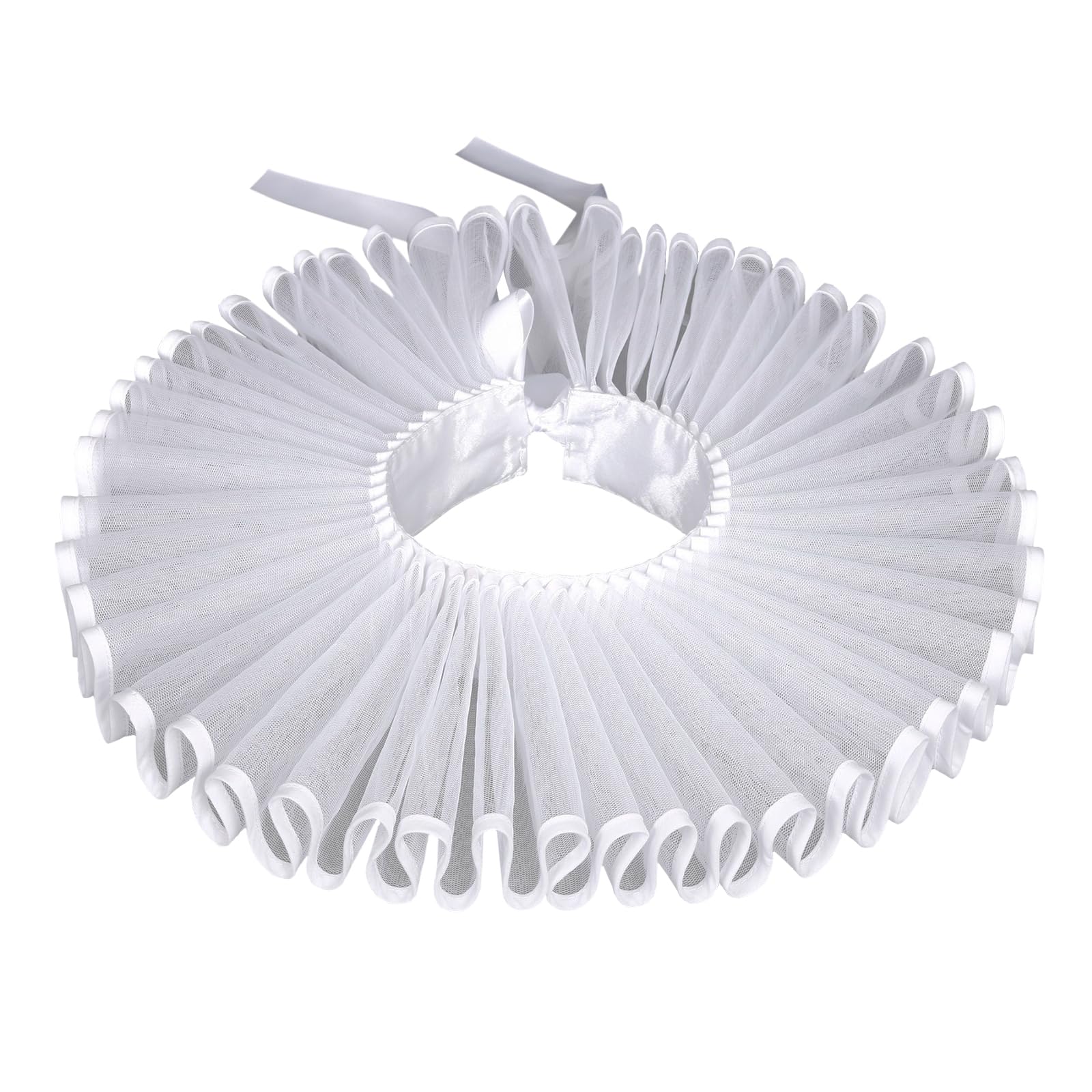 FakeFace Elizabethan Clown Neck Detachable Mesh Ruffle Collar Medieval Renaissance Royal Aristocrats Costume Accessories Unisex Theater Cosplay Props (White)