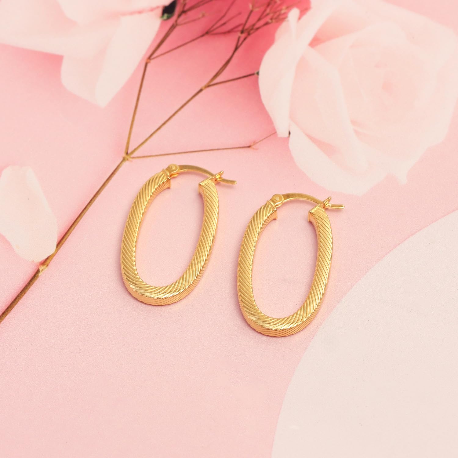 LeCalla 925 Sterling Silver Hoop Earrings | 14K Gold-Plated Textured Earring Hoops | Sterling Silver 925 Gold Plated Hoop Earrings | Twisted Design | Classic Round Hoop Earring Birthday Gifts for Her