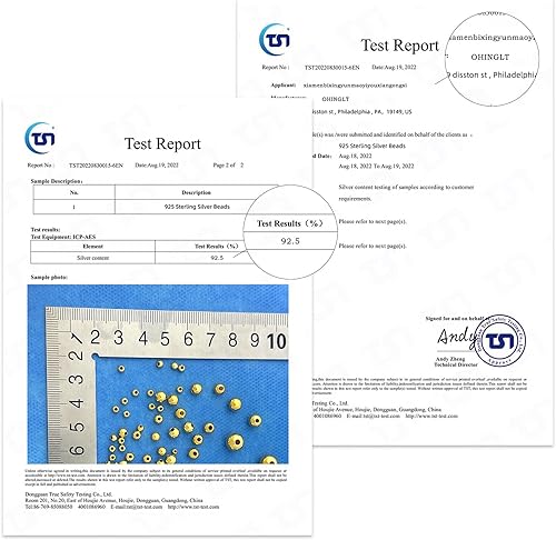 Miniatura 3 de OHINGLT Cuentas de plata de ley 925 chapadas en oro de 18 quilates para hacer joyas, cuentas redondas lisas espaciadoras para hacer anillos,
