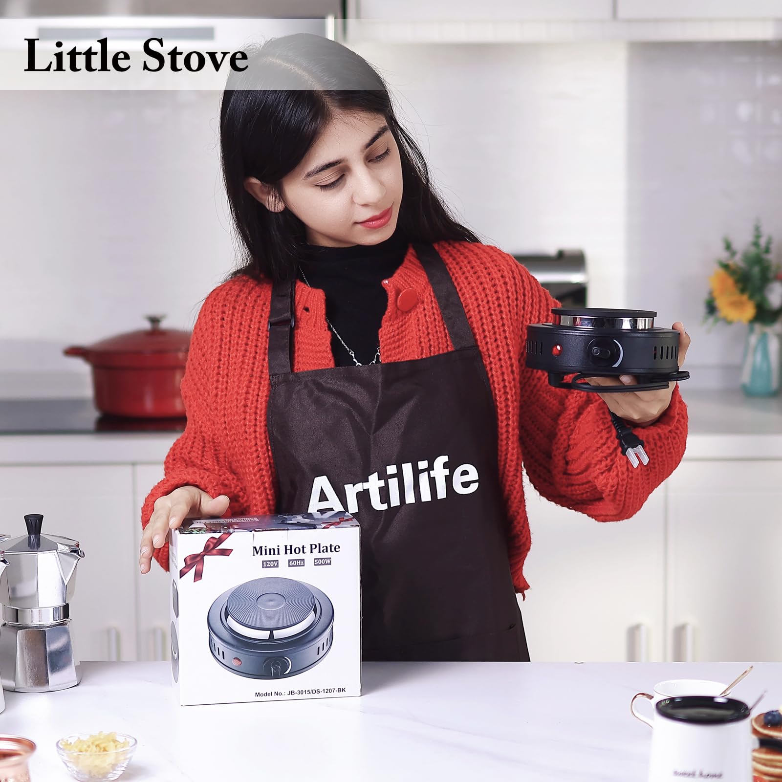 Artilife - Mini placa eléctrica de hierro fundido, placa caliente pequeña perfecta para olla de moca (500 W)