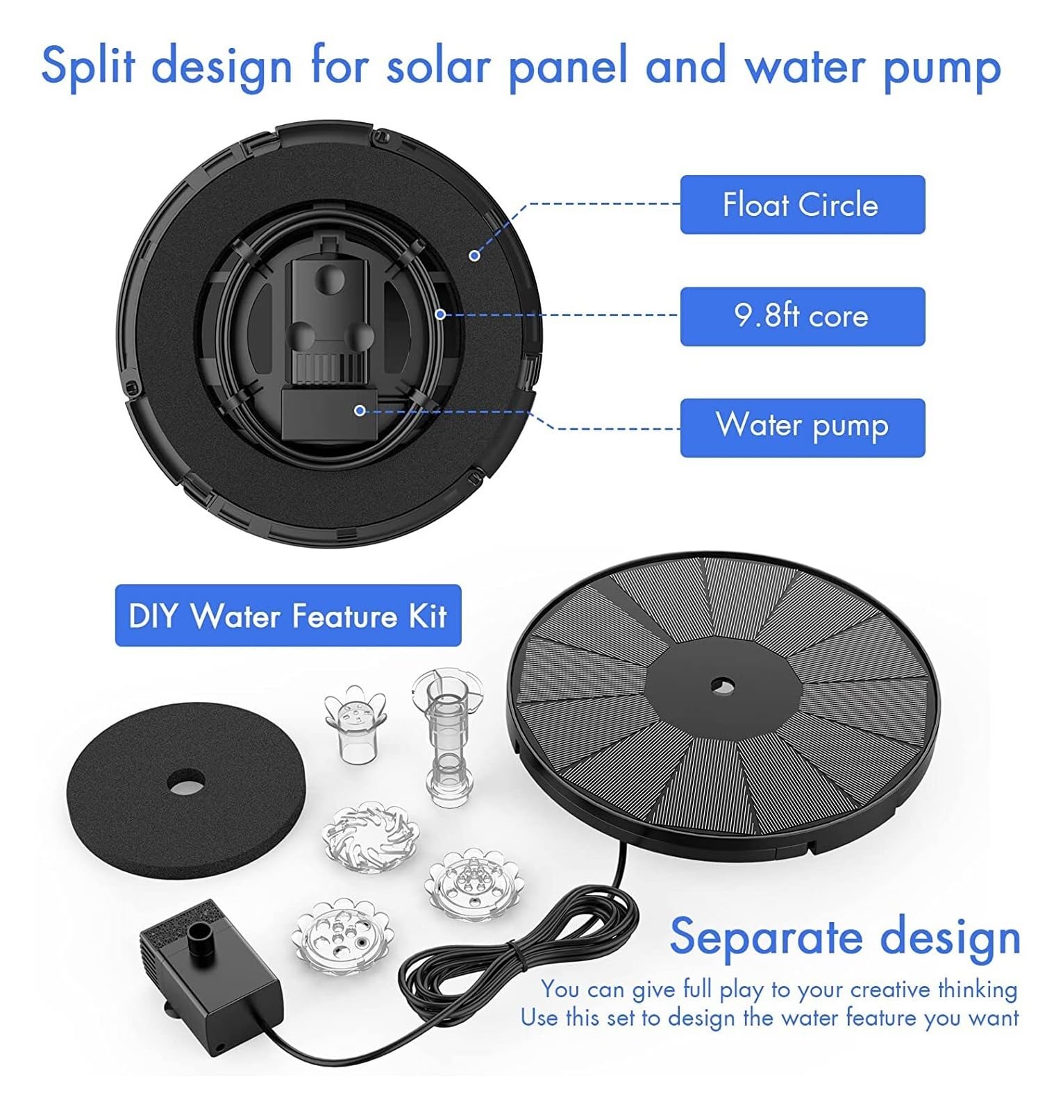 Bomba de Fuente Solar 3,5 W, Bomba Agua con energía 6 boquillas, Flotante baño pájaros for jardín para jardín y Patio