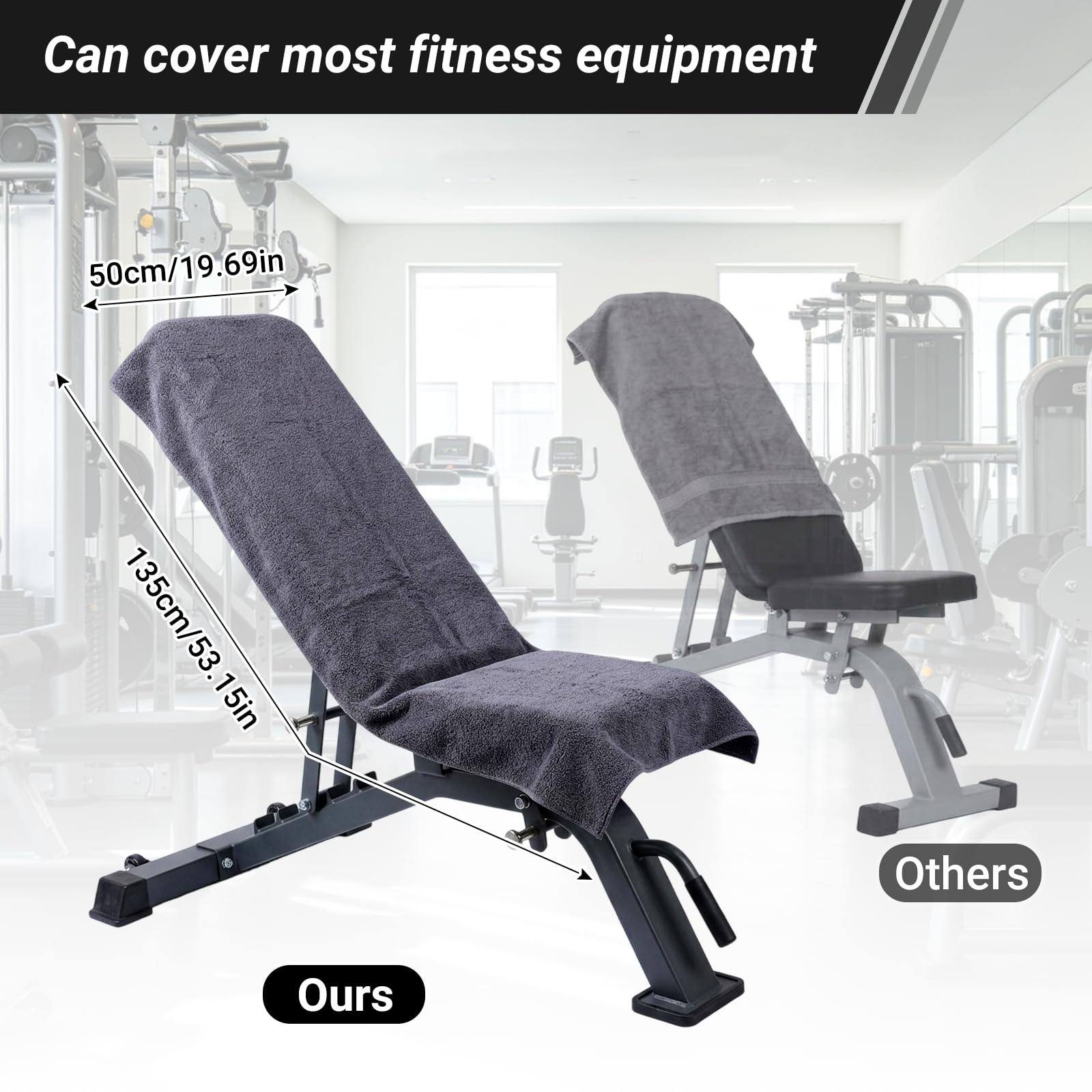 Asciugamano da Palestra 135x50cm Microfibra ad Assorbimento Rapido e Asciugatura Veloce Tasca con Cerniera per Cellulare Chiavi Cuffie e Accessori per Palestra Yoga Sport all'aperto (Grigio Scuro)