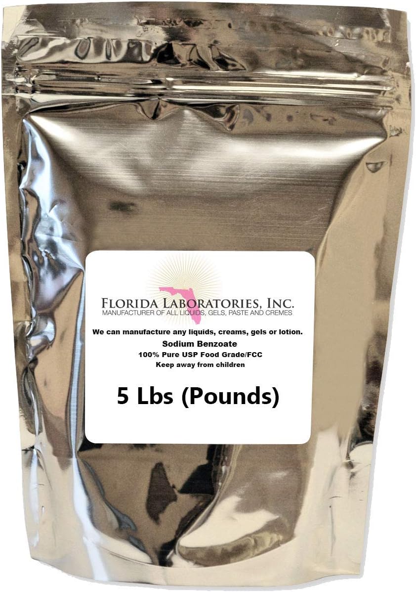 Florida Laboratories Sodium Benzoate 99% USP/FCC Grade 5 Lb (Pound) Preservative, Additive