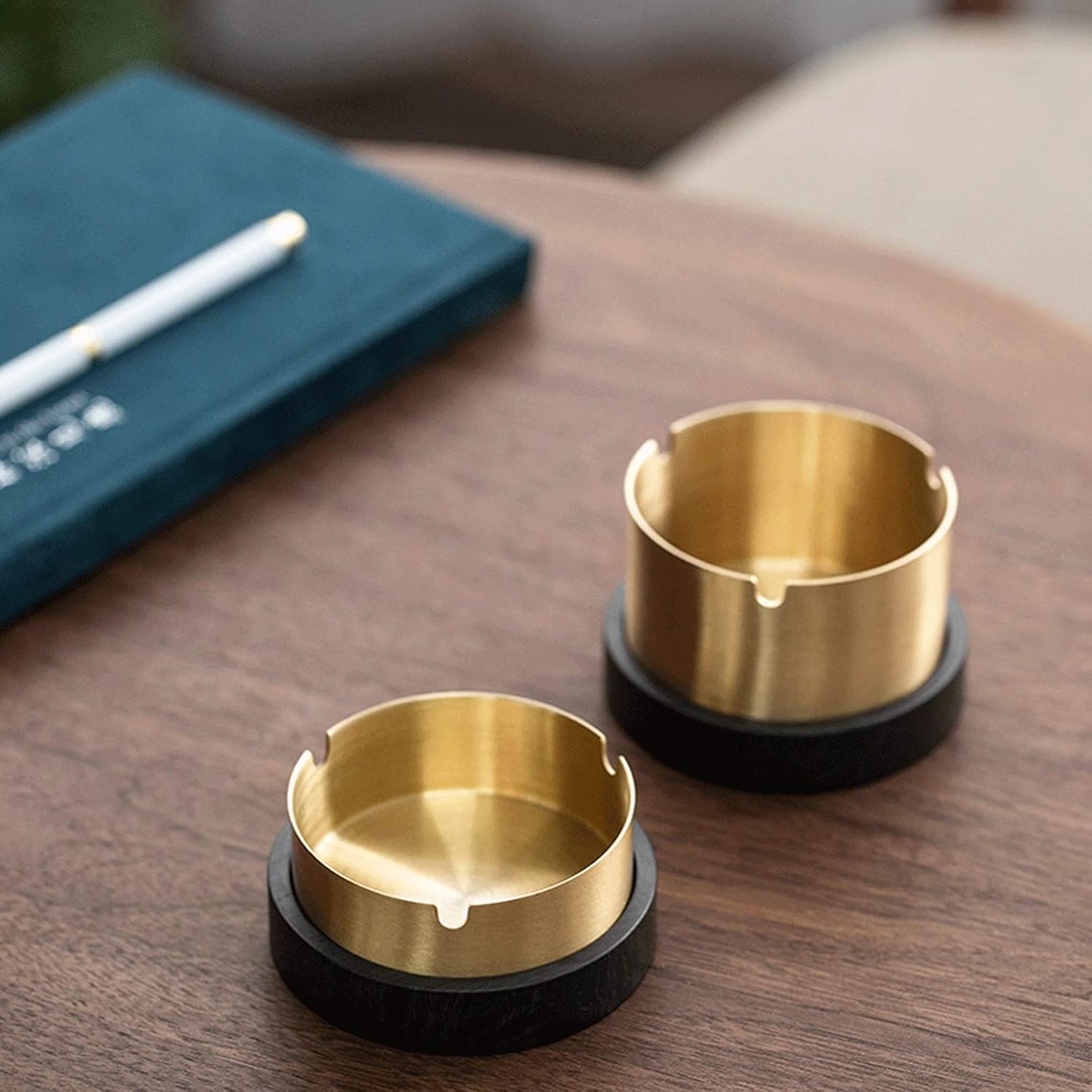 Ash Tray Creative Brass Ash trays Hotel Home car Windproof Ash tray Bar Restaurant 3 Inch Portable Ashtray with lid Outdoor Ashtray (Size : S)