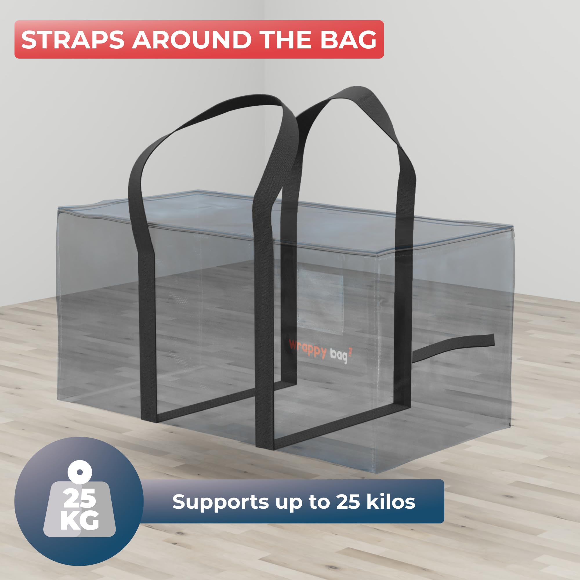 WRAPPYBAG Pack of 8 XXL Storage Bags, with transparent window, Packing bags for Moving House - Image 3