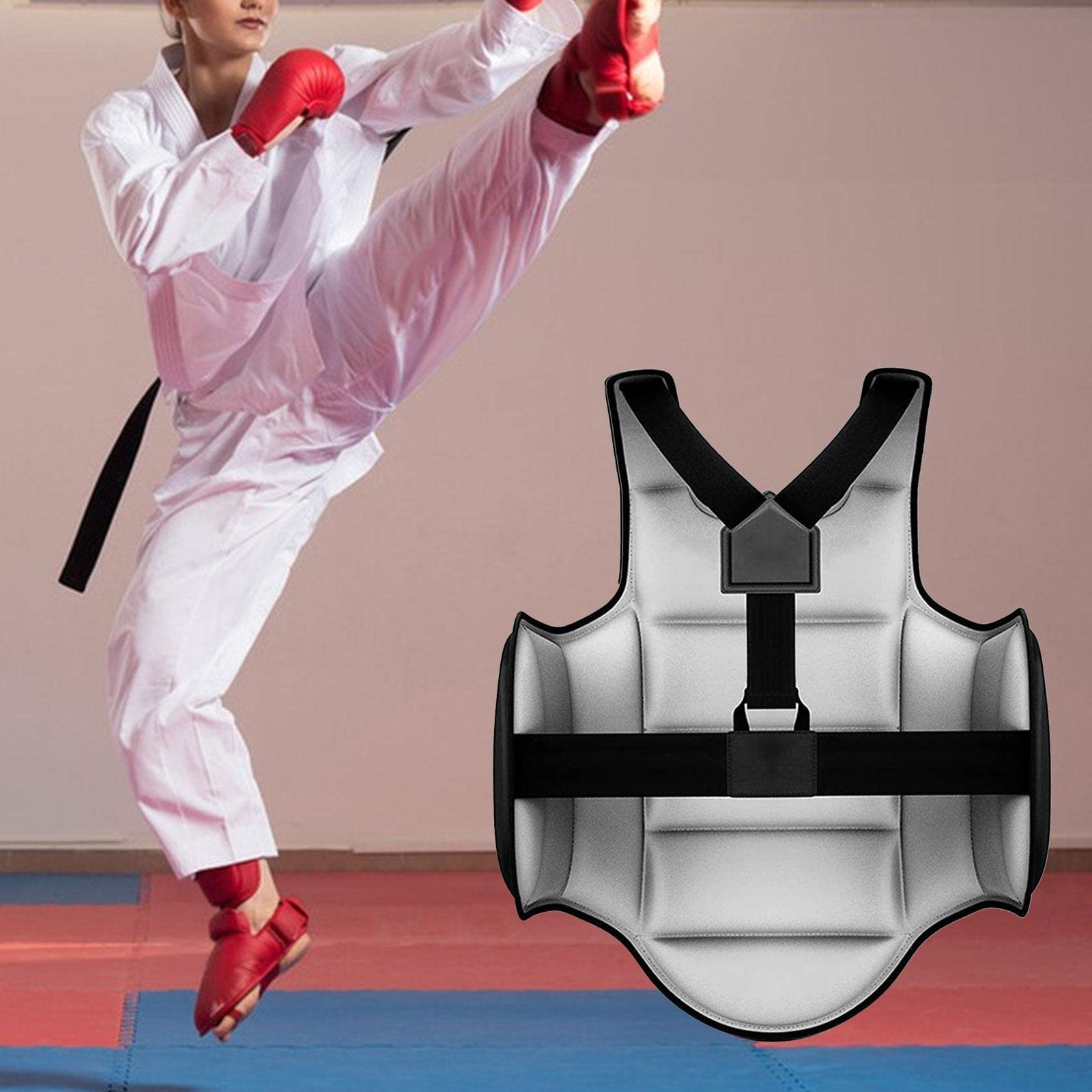 harayaa Reversible Taekwondo Protector Chaleco Rib MMA Boxeo Karate para Sanda, Mujeres Hombres, Niños, Muay Thai, XS Negro