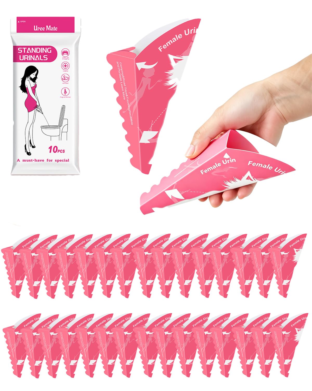 30 Pezzi Coni per Pipi Donna Usa e Getta, Imbuto Pipi in Piedi Donna Monouso, Orinatoio Portatile Donna di Carta Impermeabile per Viaggi, Campeggio, Festival e Escursioni