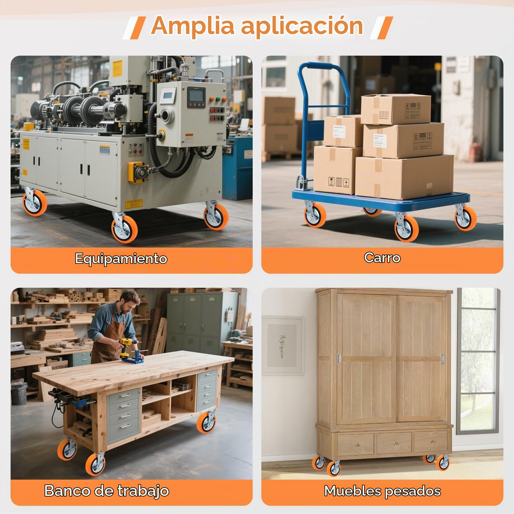 200mm Poliuretano Ruedas Para Muebles Pesados con Freno, Industriales Ruedas Giratorias Carga de 2700kg, Silencioso Y Resistente al Desgaste para equipos pesados, instrumentos grandes