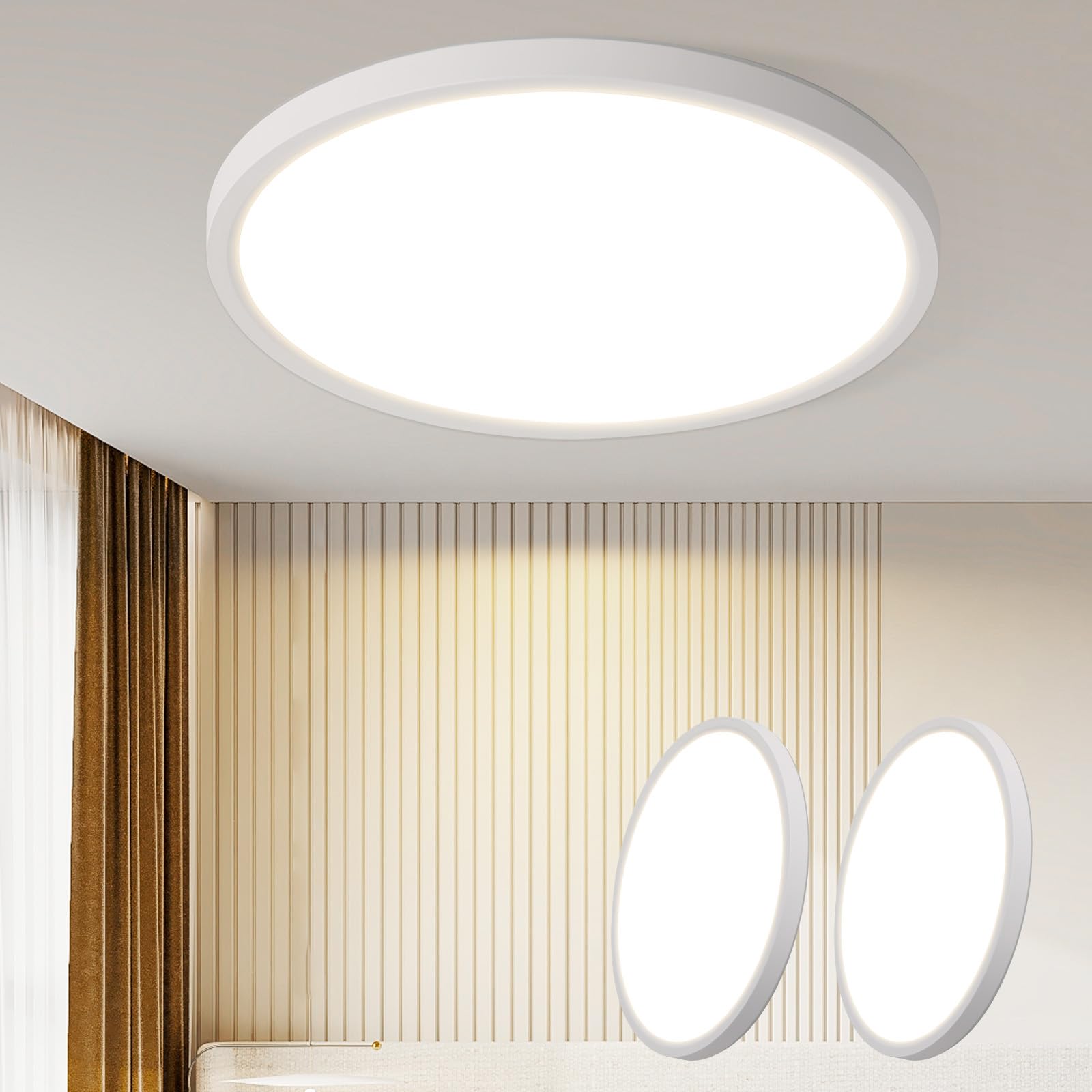 ZMH 2ER Deckenlampe LED Deckenleuchte Flach - Ø30cm Badezimmerlampe Badezimmer Dimmbar Rhombenplatte Augenschutz Küchenlampe Rund Weiß 24W Flurlampe Badlampe für Bad Küche Flur Schlafzimmer