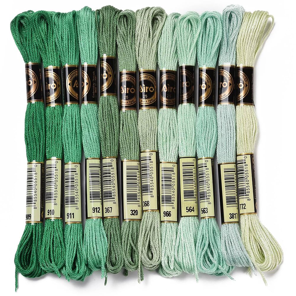 12 Skeins 105 Yards Green Embroidery Thread Floss for Hand Sewing
