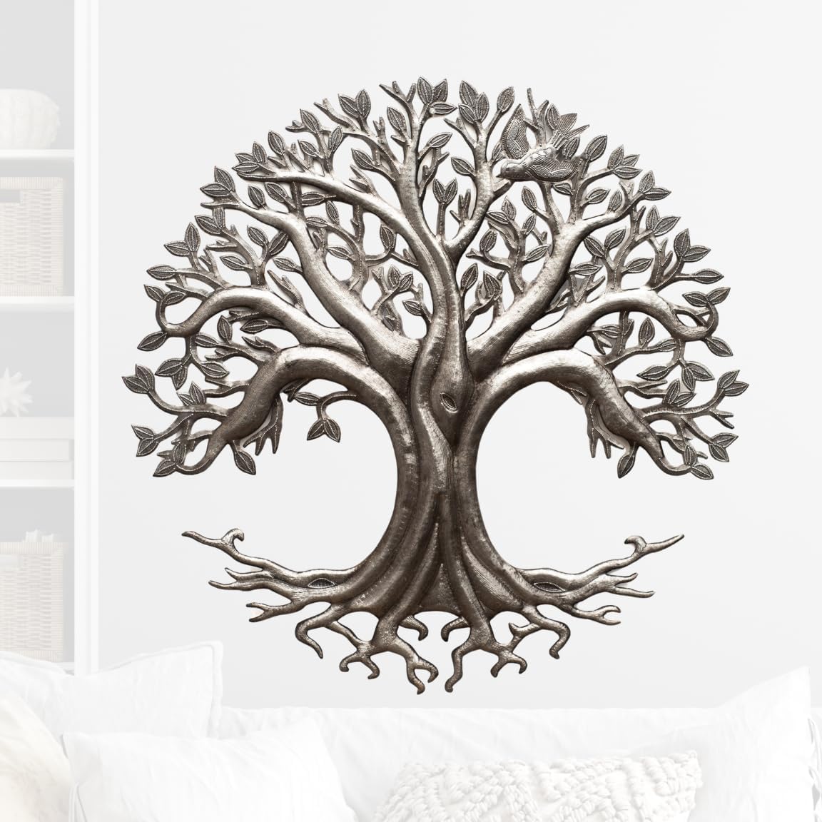 Tree of Life, Garden Metal Plaque, Indoor and Outdoor Wall Décor 23 Inches Round Haitian Art