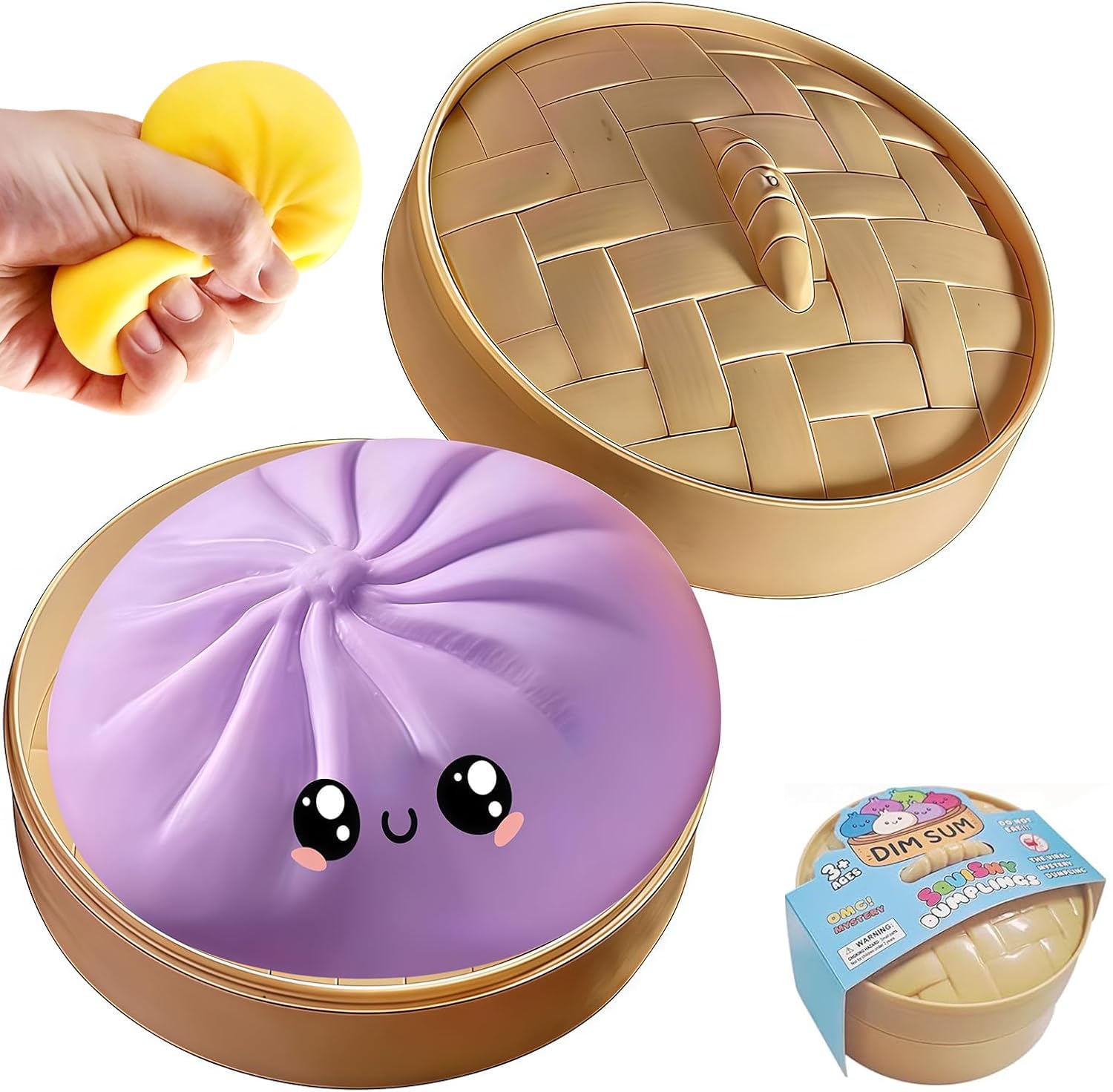 Photo 1 of **HAS NO FACE***Dumpling Squishies, Glitter Dumpling Mystery Box, 2026 Upgraded Dumplings Stress Balls Fidget Sensory Balls, Squeeze Dough Ball Stress Relief Hand with Food Steamer, Relaxation Gift (Purple)