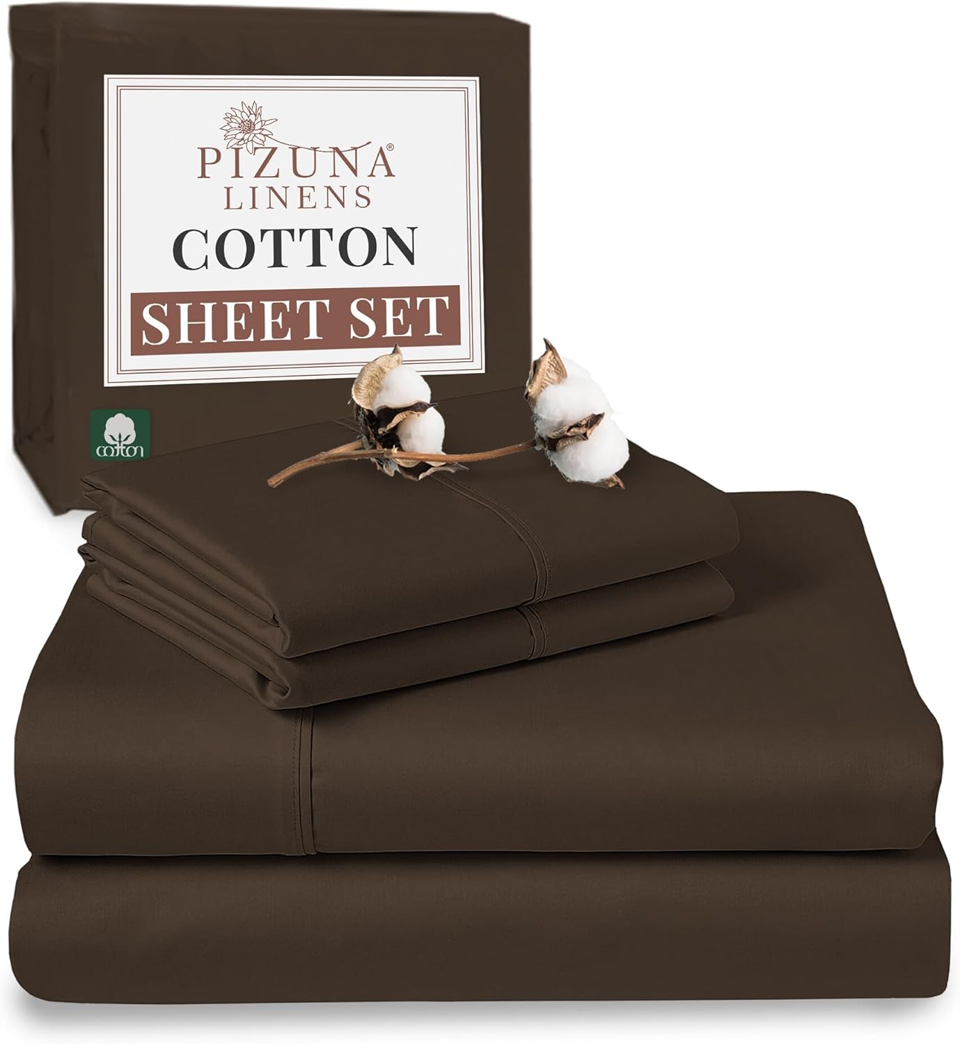 Pizuna Pure 100% Cotton Sheets - Luxurious 400 Thread Count Long Staple Cotton Sateen RV Queen Size with 15" Deep Pocket (Dark Brown)