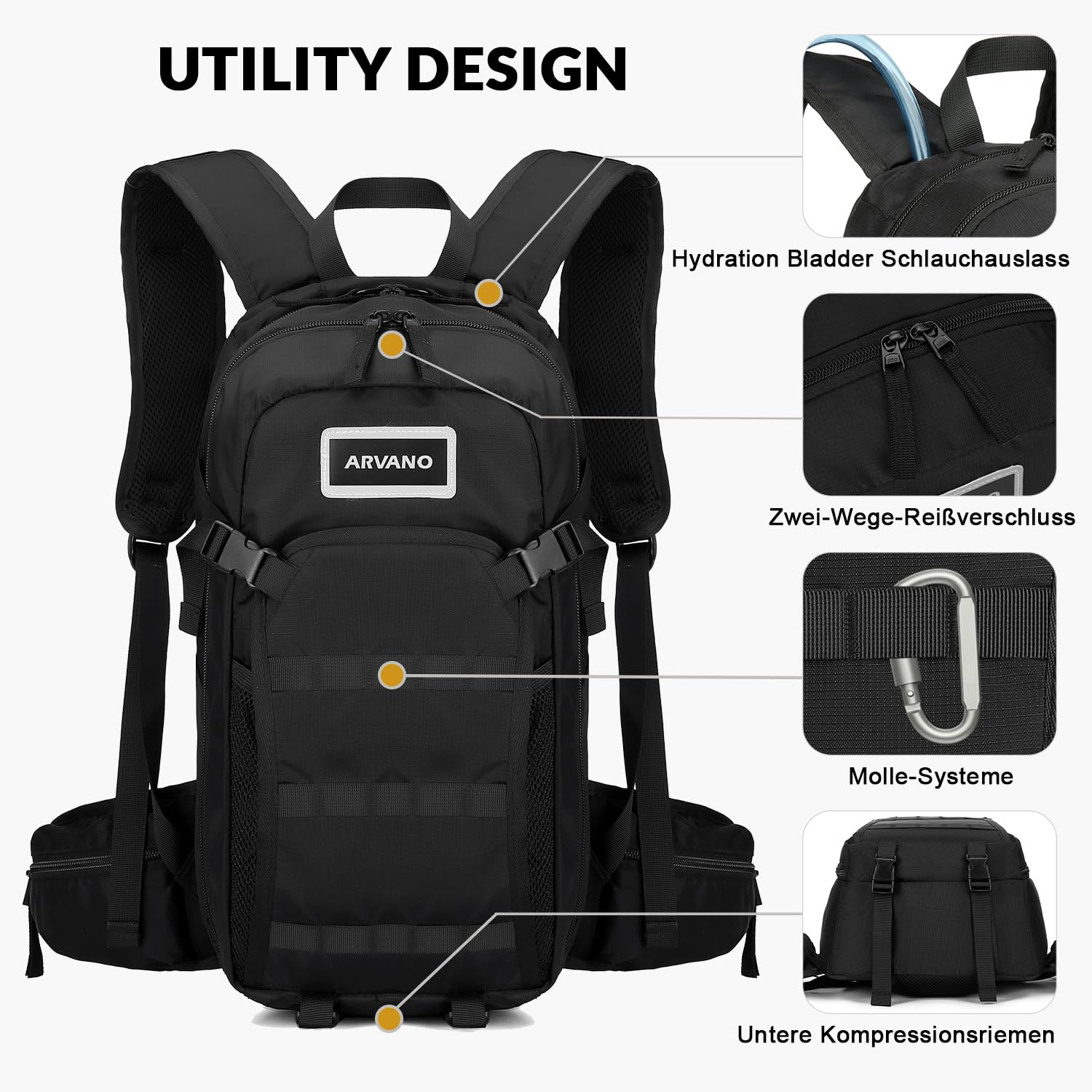Fahrradrucksack Wanderrucksack Klein für Herren & Damen, Skirucksack Schwarz Sport Rucksack für Fahrrad, Ski, Motorrad, Snowboard,Wandern