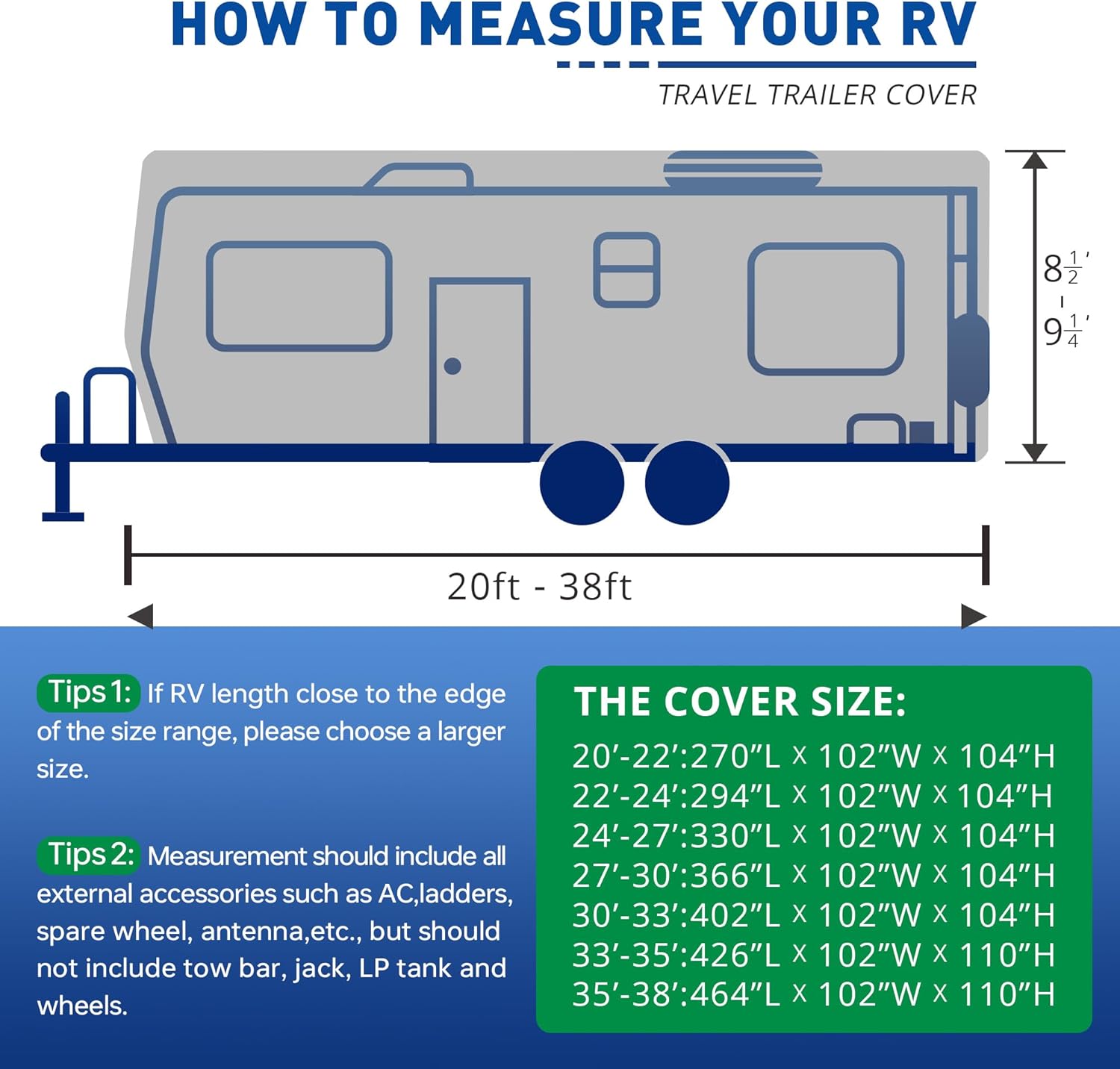 Travel Trailer RV Cover,300D RV Cover 33-35 ft Travel Trailer RV Cover Windproof Waterproof Rip-Stop Camper Cover with Jack Cover 4 Tire Covers and Gutter Covers,Utility Trailer Cover Silver