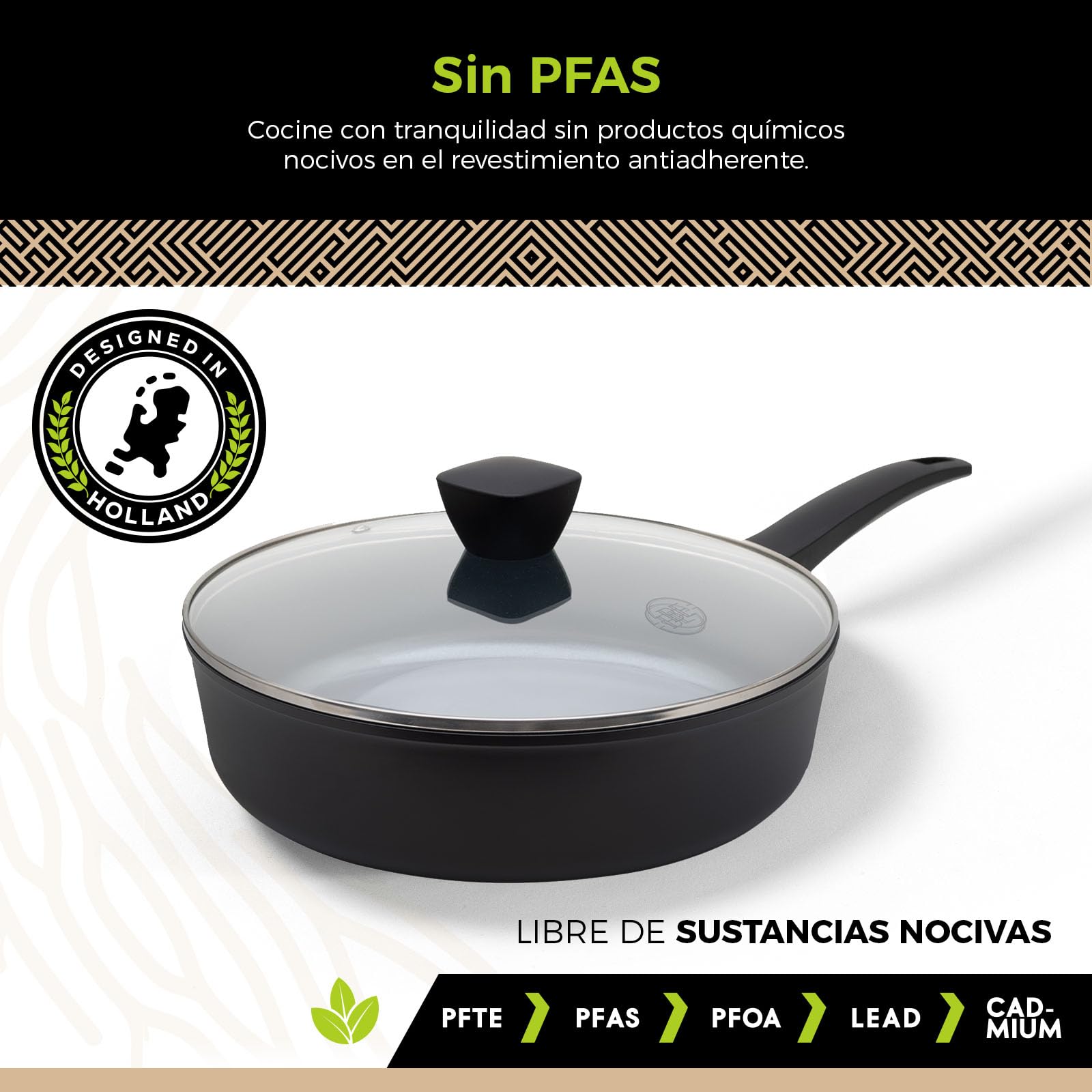 Be Living Sartén con tapa – Ø 28 cm – Sartén honda – Cerámica – Inducción – Sin PFAS – Antiadherente – Serie Delight