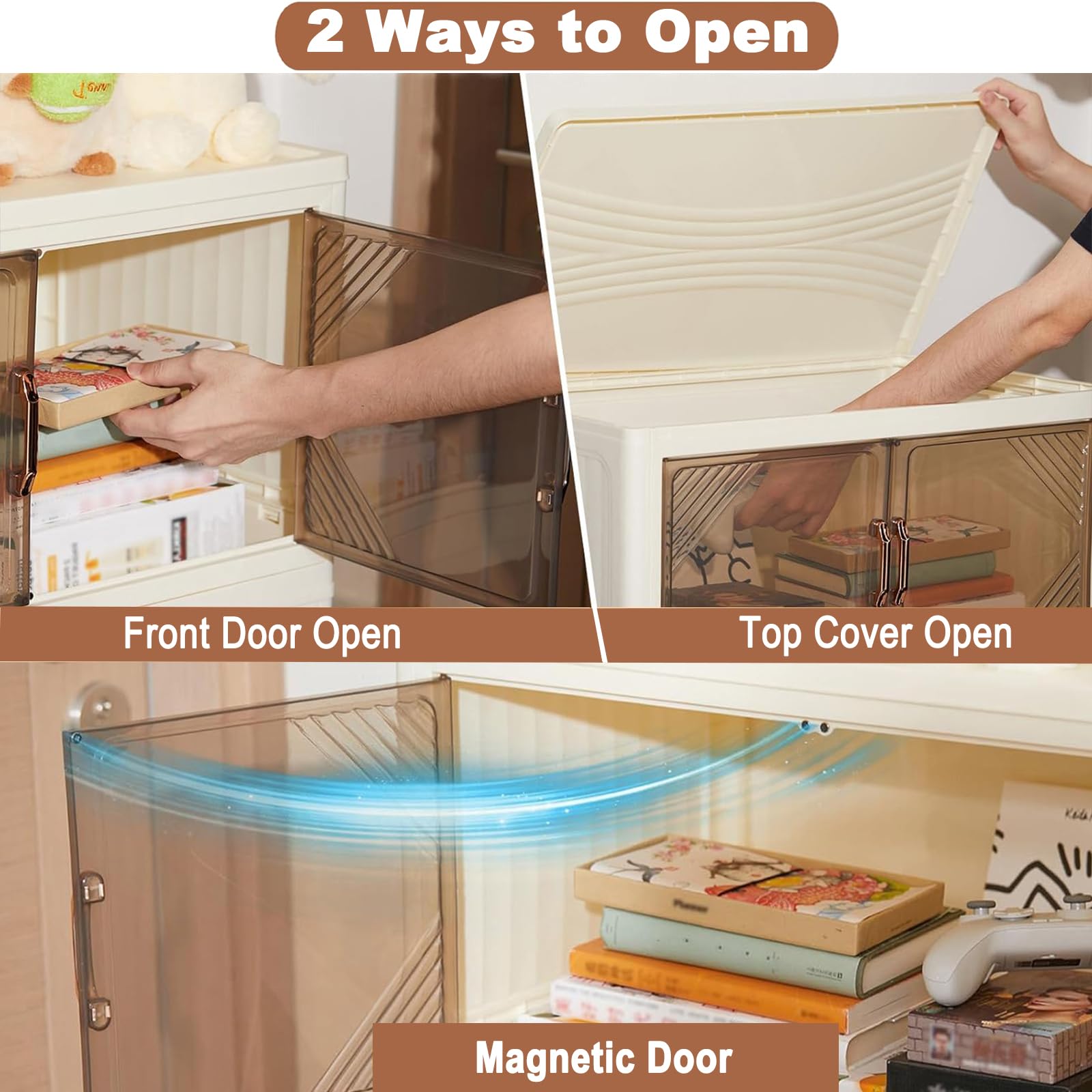 Set di 4 Contenitori in Plastica Pieghevoli con Coperchio – Scatole Impilabili con Ruote, Organizer Salvaspazio per Armadio, Cucina, Soggiorno e Camera da Letto - 125L